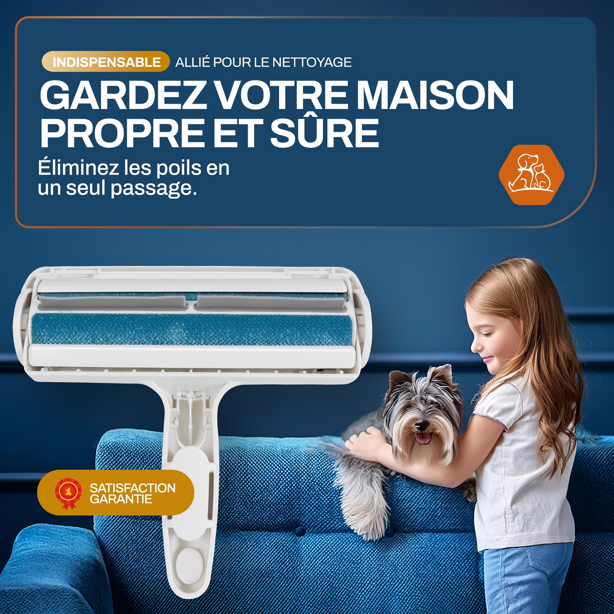 PORTENTUM Brosse Chat Anti Poils Animaux Chien, Brosse Ramasse Enlève Poils, Magique Réutilisable pour Poils, Rouleau à Poils d'animaux, Épilateur pour Canapé, Arbre à Chat, Voiture, lit, Tapis,Panier