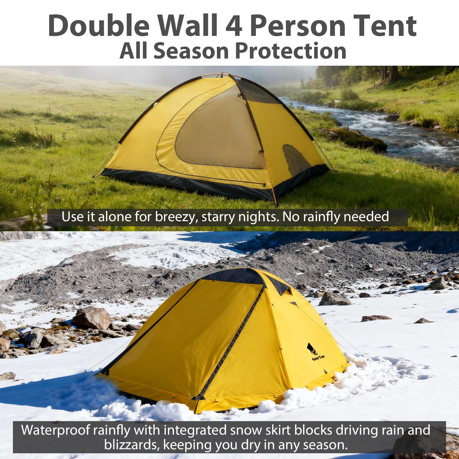 GEERTOP Zelt 4 Personen Campingzelt Großes Familienzelt 4-Season Large Family wasserdichte Leichte Backpacking Zelt für Camping Wandern Reisen Klettern