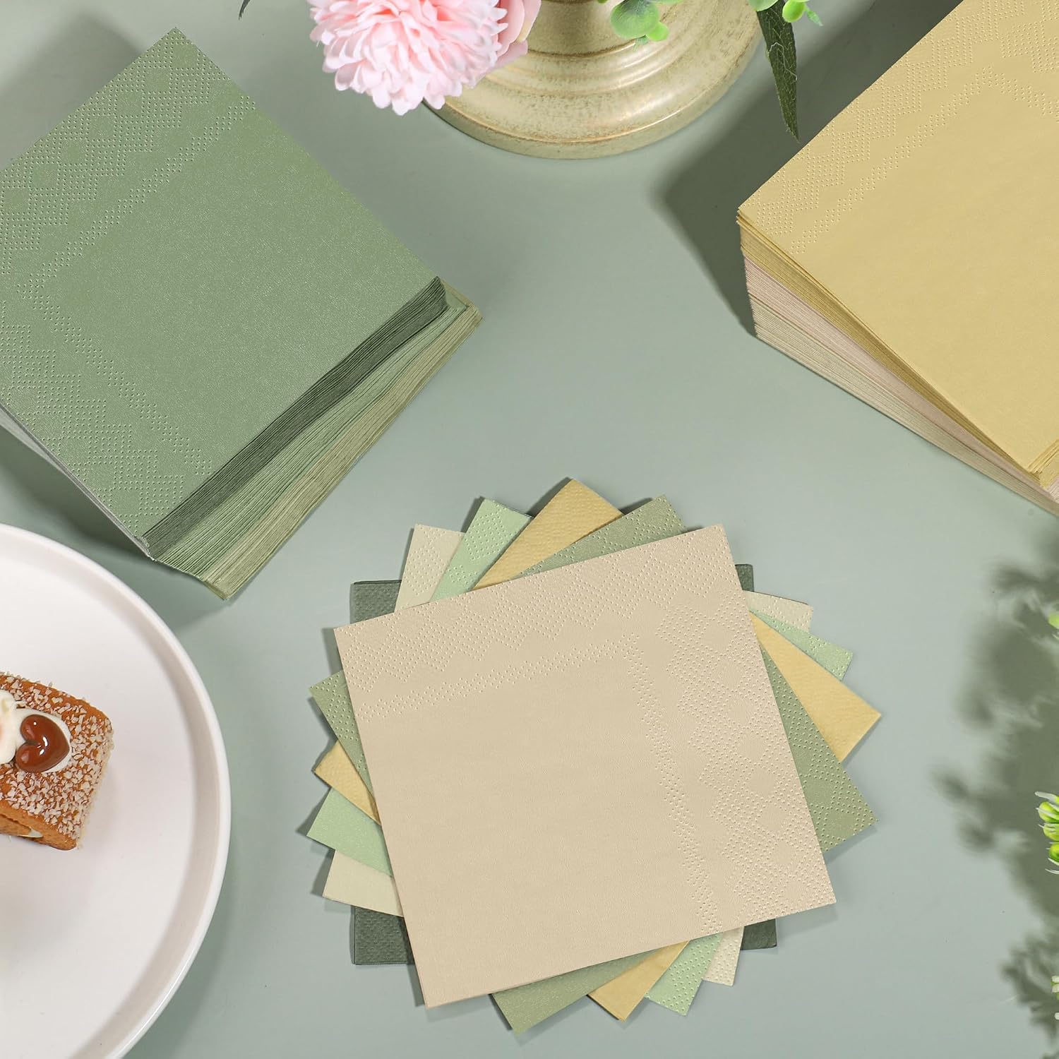 Kochorie 150 Pieces Sage Green Paper Napkins Cocktail Napkin Beverage Luncheon Napkins 2 Ply for Party Favors, 6 Colors image 4