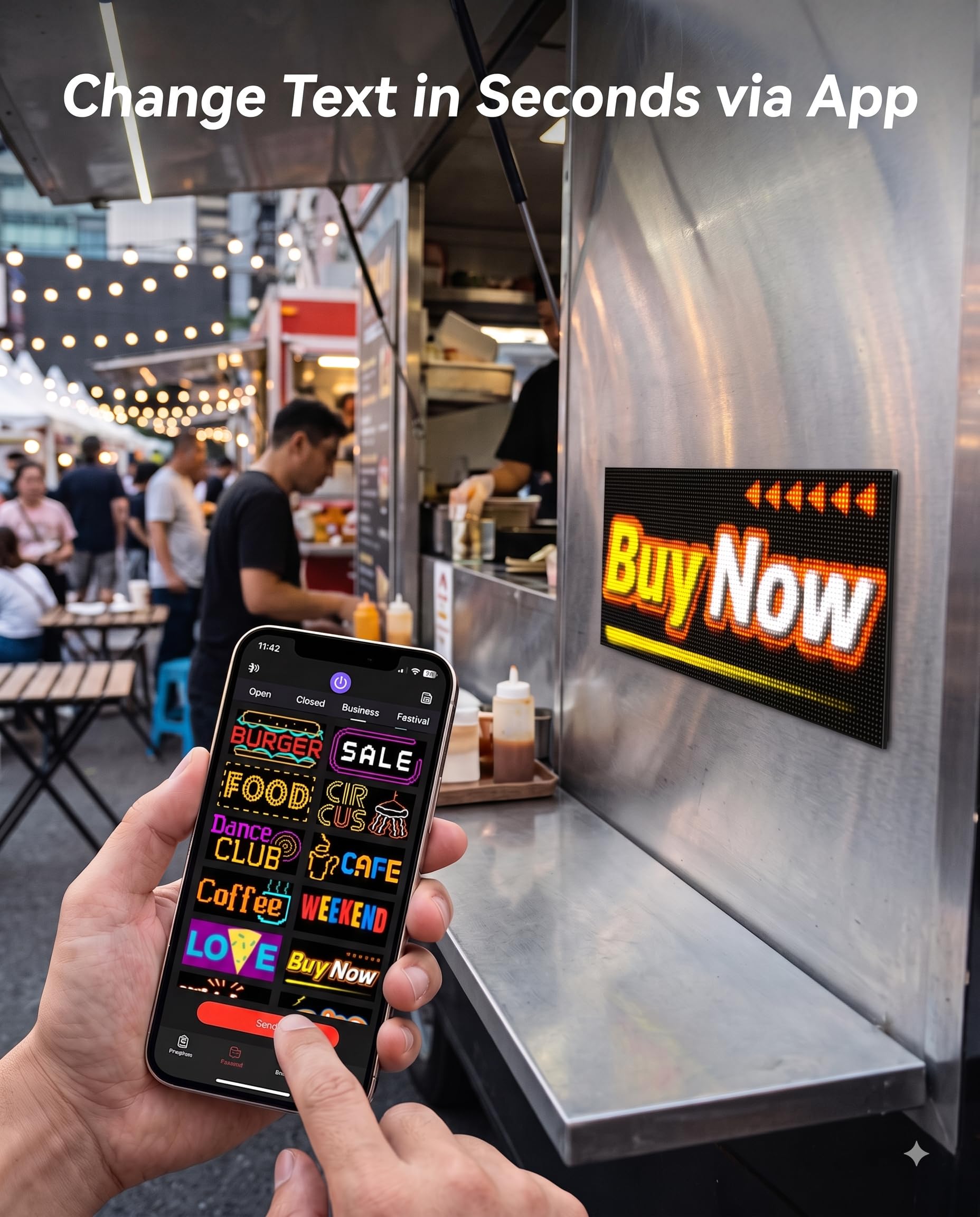Targa a LED Open con scritta "Dislplay" programmabile e flessibile | Scritta controllata tramite app, display a LED a matrice da 33 x 20 cm, alternativa al neon, ideale per la decorazione di