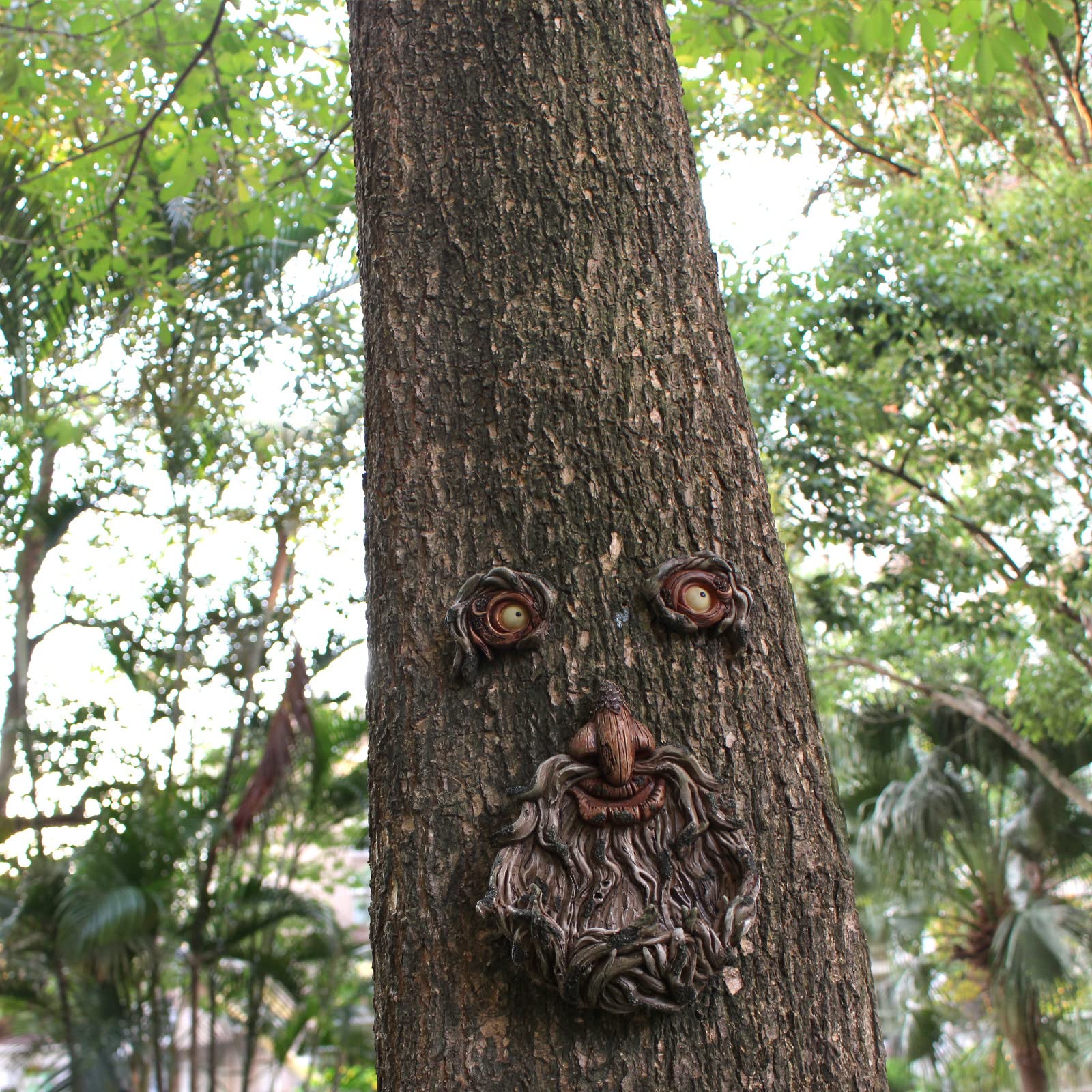 Mangiatoia Per Uccelli Con Faccia Di Albero – Statua Decorativa Da Giardino In Resina