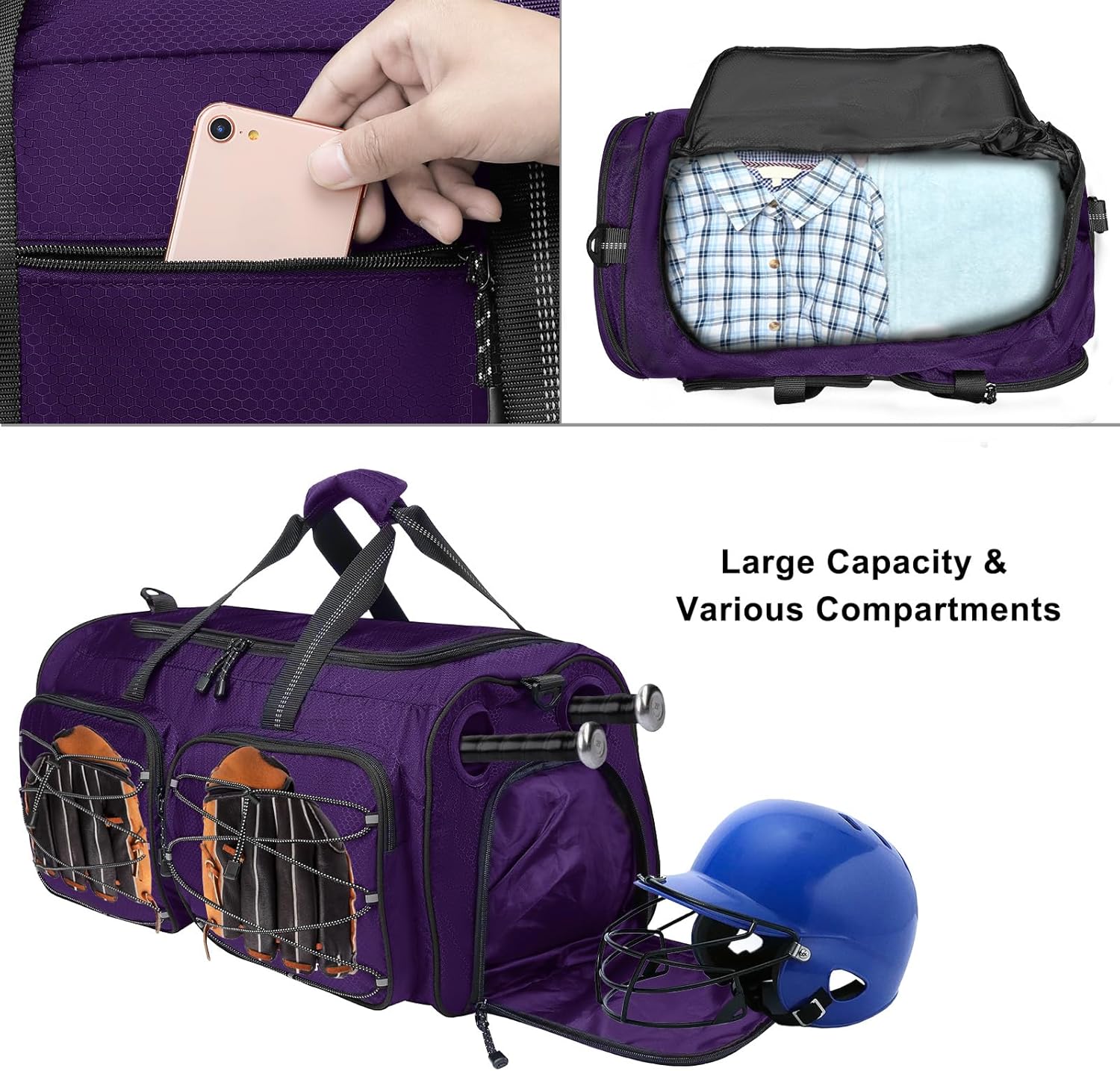 MOSISO Baseball Bat Bag, Large Capacity Catchers Gear Duffle Bag with Shoe Compartment&Adjustable Shoulder Strap&Handle for Training Gear Sports Gym Equipment