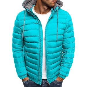 Mens Hooded Winter Coat Lightweight Packable Puffer Jacket Warm Full Zip Down Coat Snow Ski Jacket for Cold