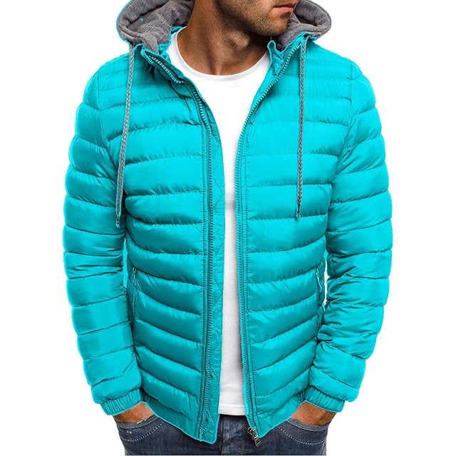 Mens Hooded Winter Coat Lightweight Packable Puffer Jacket Warm Full Zip Down Coat Snow Ski Jacket for Cold