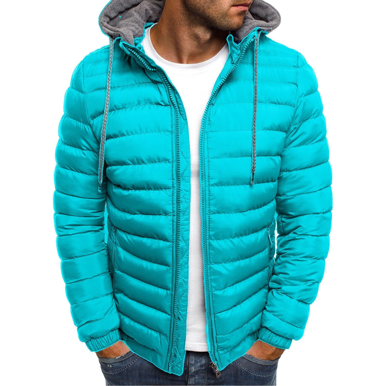 Mens Hooded Winter Coat Lightweight Packable Puffer Jacket Warm Full Zip Down Coat Snow Ski Jacket for Cold