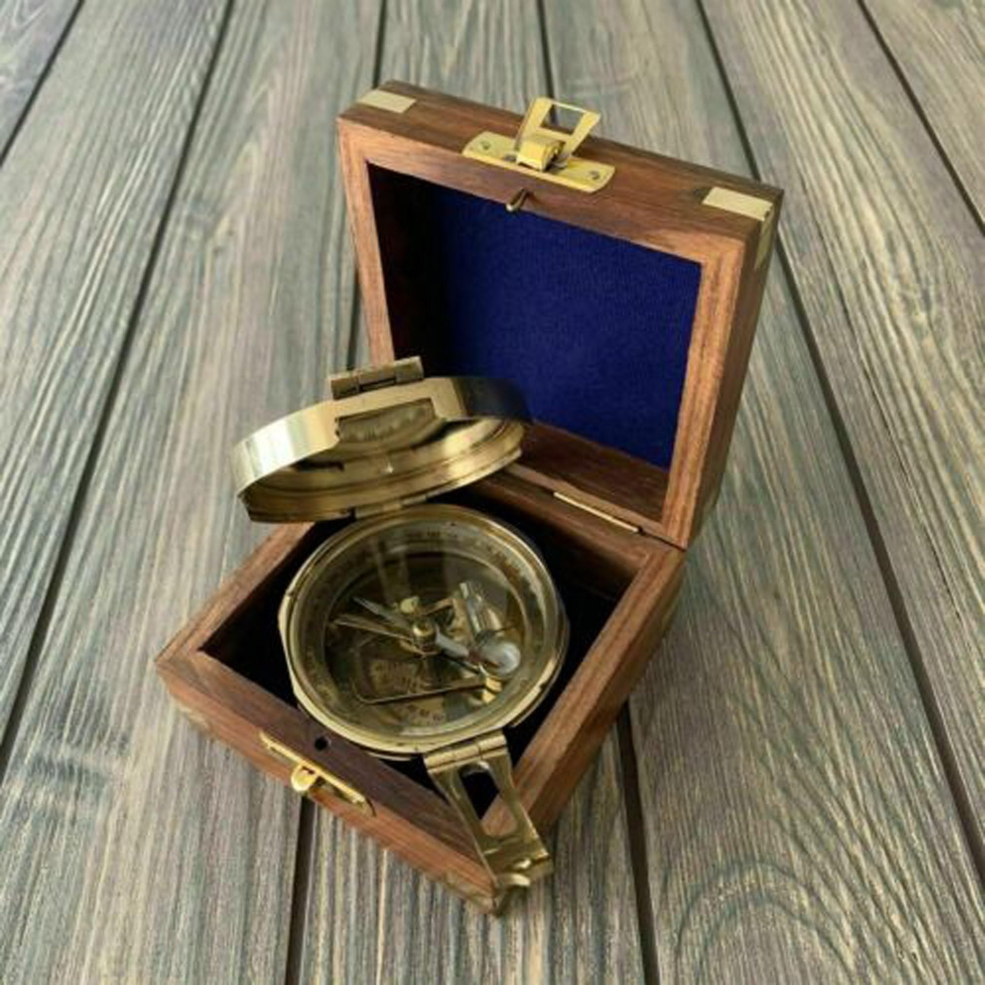 Brújula náutica vintage de latón, brújula vintage militar, náutica, brújula coleccionable antigua para exteriores, marítimo, vintage, latón, reloj de sol, brújula