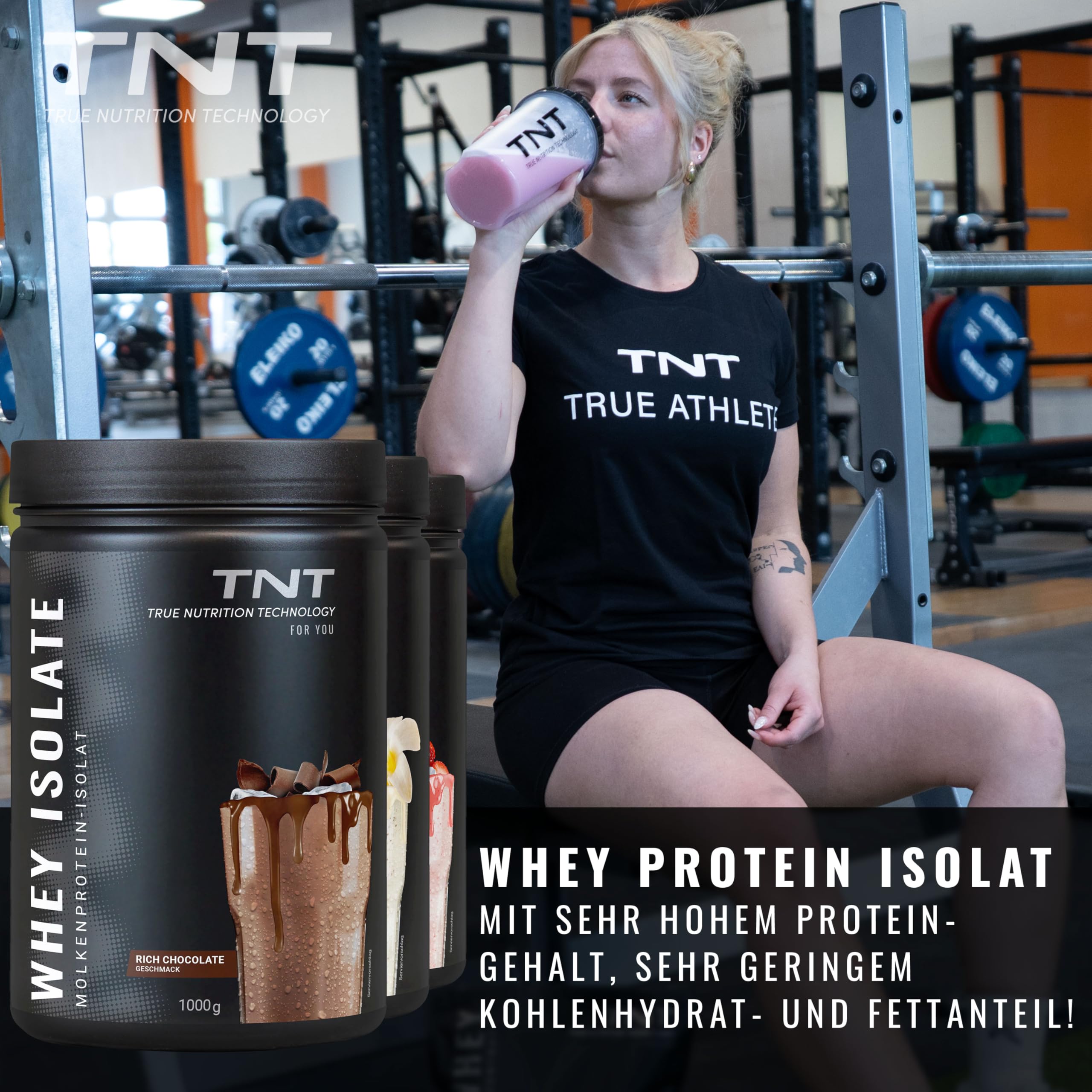 TNT Whey Protein Isolate (1kg) • Eiweiß Pulver für High Protein Shake • Molkenprotein-Isolat • Tolle Löslichkeit & leckerer Geschmack (Erdbeere)