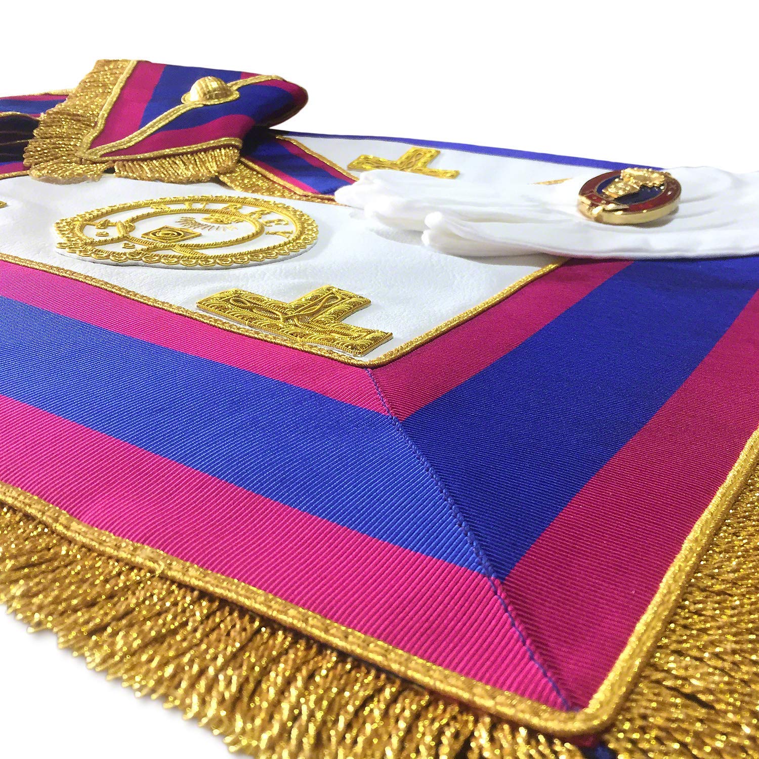 Masonic Regalia Mark Provincial fartuch ze skóry jagnięcej, zestaw ubrań, Z doskonałym miękkim etui Coudura, XL