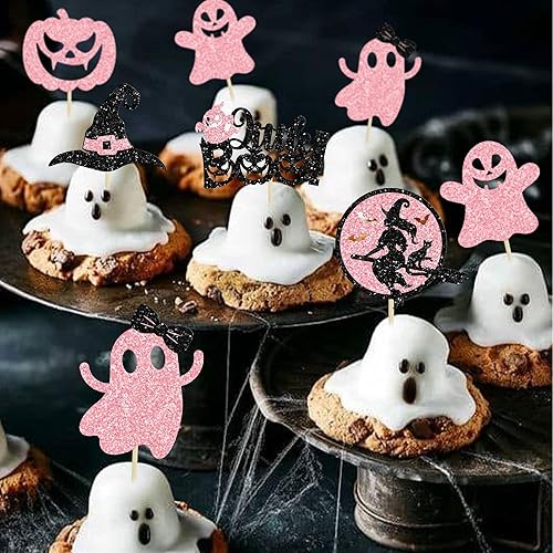 Miniatura 13 de Gyufise 24 piezas de decoración de magdalenas fantasmas – Purpurina blanca espeluznante Halloween Baby Shower Cupcake Picks para decoración