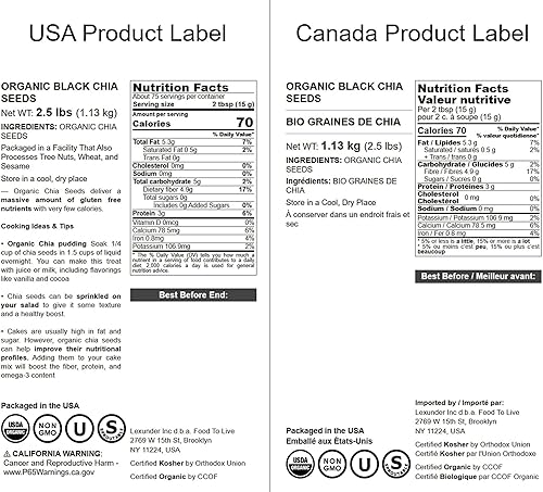 Vista 9 de Semillas de Chía Orgánicas Certificadas de Food To Live (Crudas, Negras, No Genéticamente Modificadas, Gruesas)