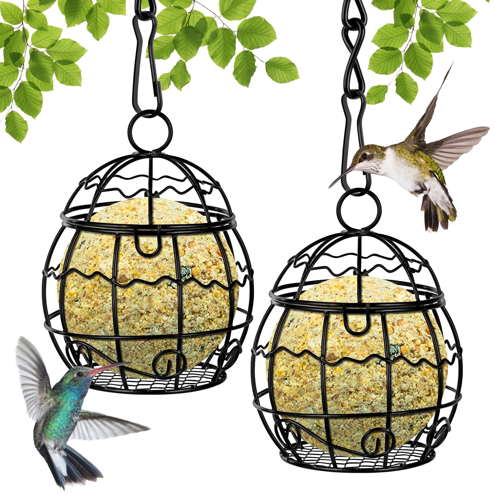 Mangiatoia Per Uccelli Con Palline Di Grasso - 2 Pezzi Per Giardino, Balcone O Recinzione - Foto 5