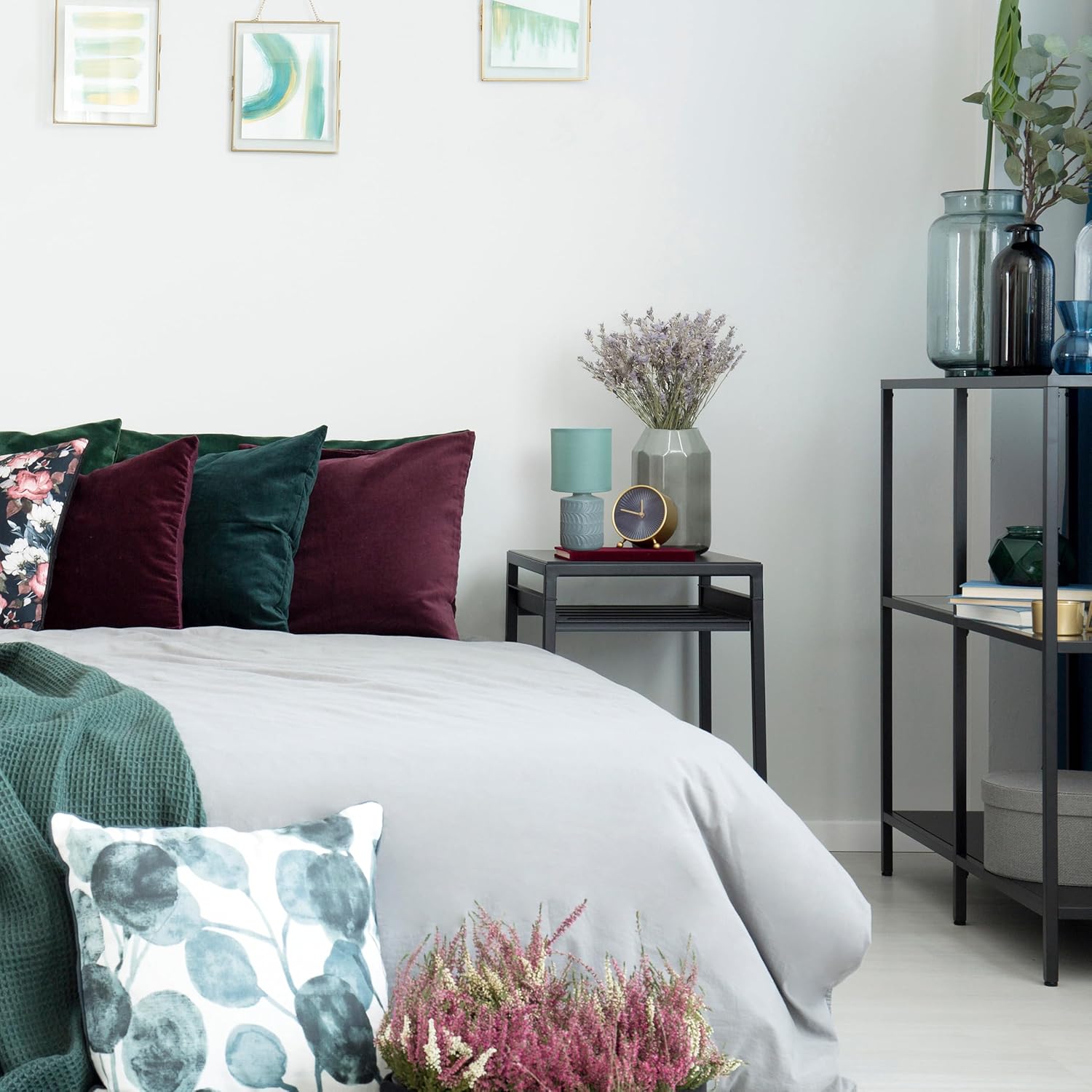 Simple Designs LT1167-SEA 10" Chic Glow Mini Floral Patterned Ceramic Table Lamp, Monochromatic Drum Shade, Bedroom, Office, Living Room, Kids Room, Modern Home Décor,Seafoam Green