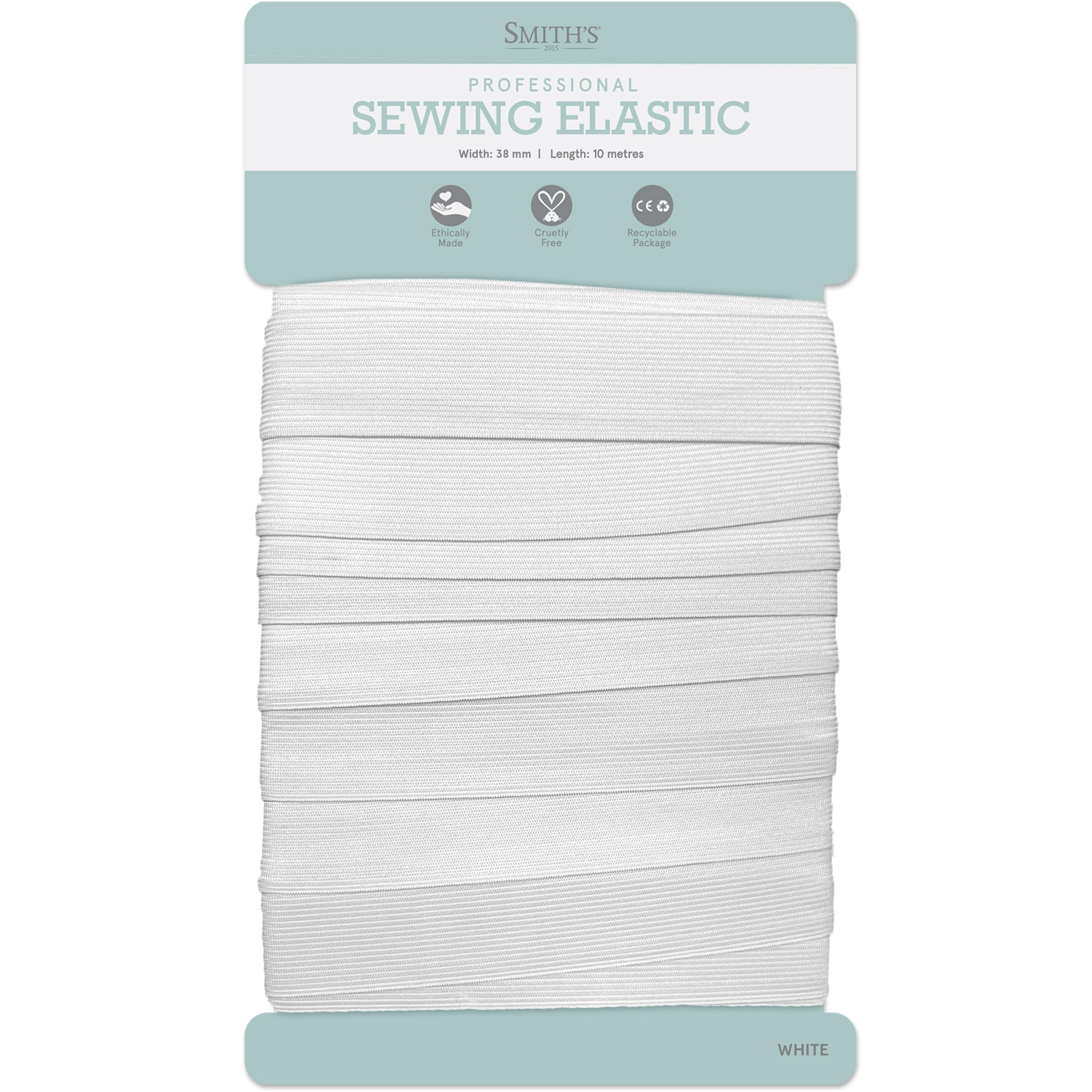 White Elastic Band by Smith’s® | 38mm (1 1/2 Inches) Width | 10 Metres (11 Yards) Length | Flat Cord | for Sewing, Arts & Crafts, Dressmaking, Waistband, Haberdashery, Wig, DIY, Clothing
