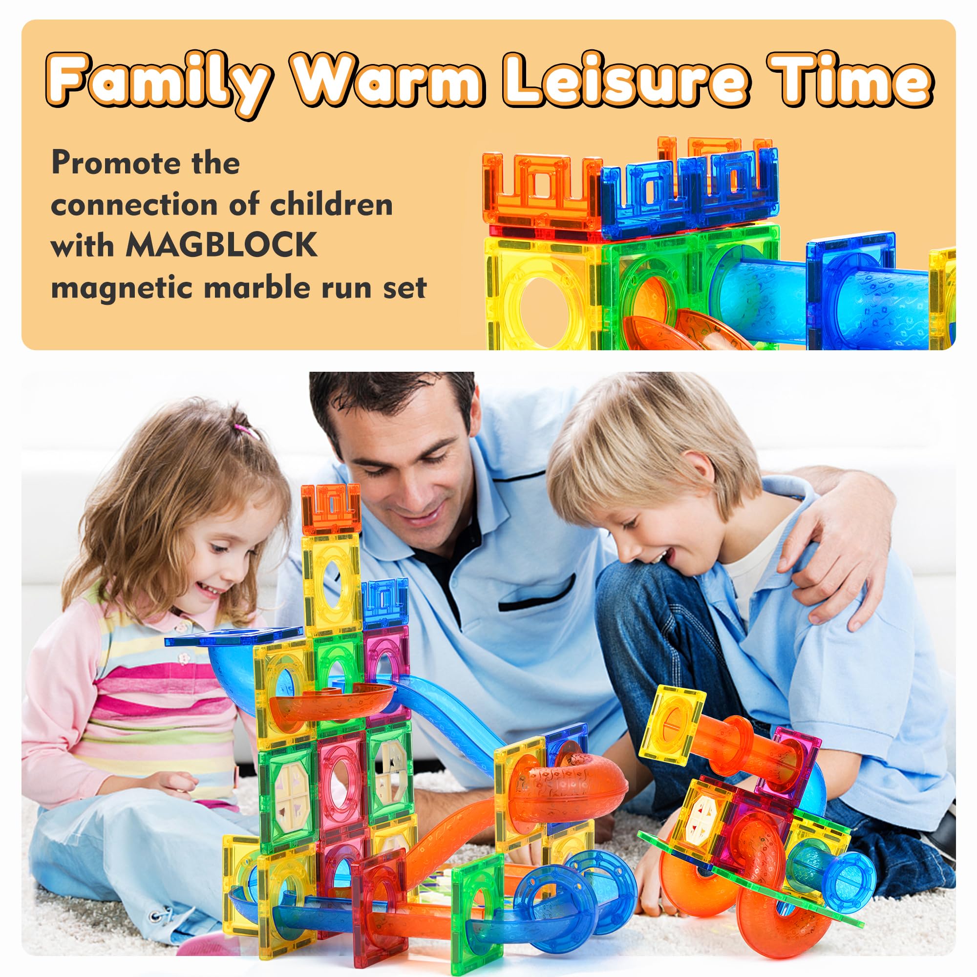 MAGBLOCK Marble Run - Magnetic Tiles STEM Toy -2