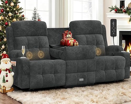 Miniatura 12 de Sofá reclinable, sofá reclinable con masaje de 3 plazas con respaldo abatible, capacidad de peso pesado, sofá cama para RV, sofá reclinable