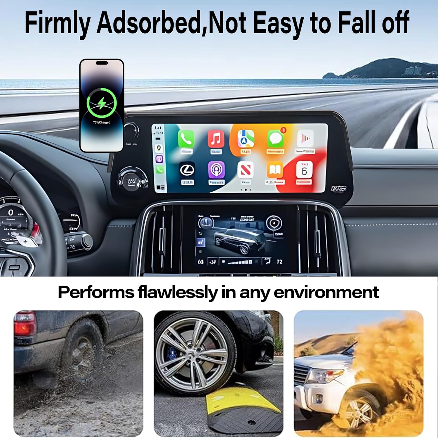 Car Phone Holder for 2022 2023 2024 Lexus LX Accessories Apply to 12.3 Inch Touch Screen 15W Fast Wireless Charger Screen Fixed Clip Cell Phone Mount Hands-Free 360 Degree Rotation