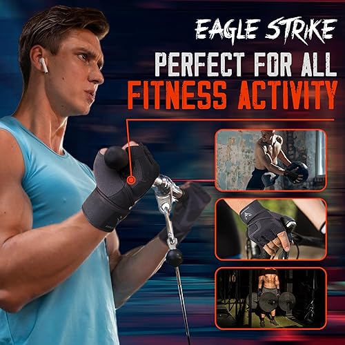 Miniatura 2 de EAGLE STRIKE Guantes de entrenamiento de diseño 2024, protección completa con correa de soporte para la muñeca, palma de agarre de silicona extra,