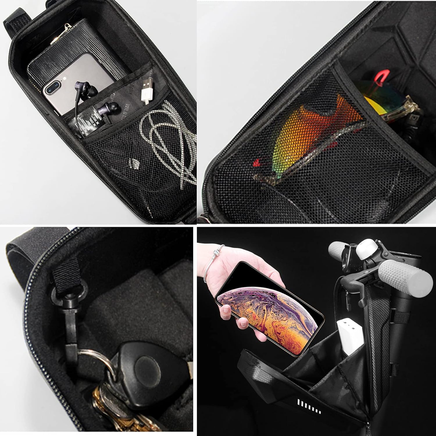 Electric Scooter Front Bag Waterproof Hard Shell Universal Scooter Handlebar Bag (Black, 3L Size 11.4 * 5.9 * 4.7inch)