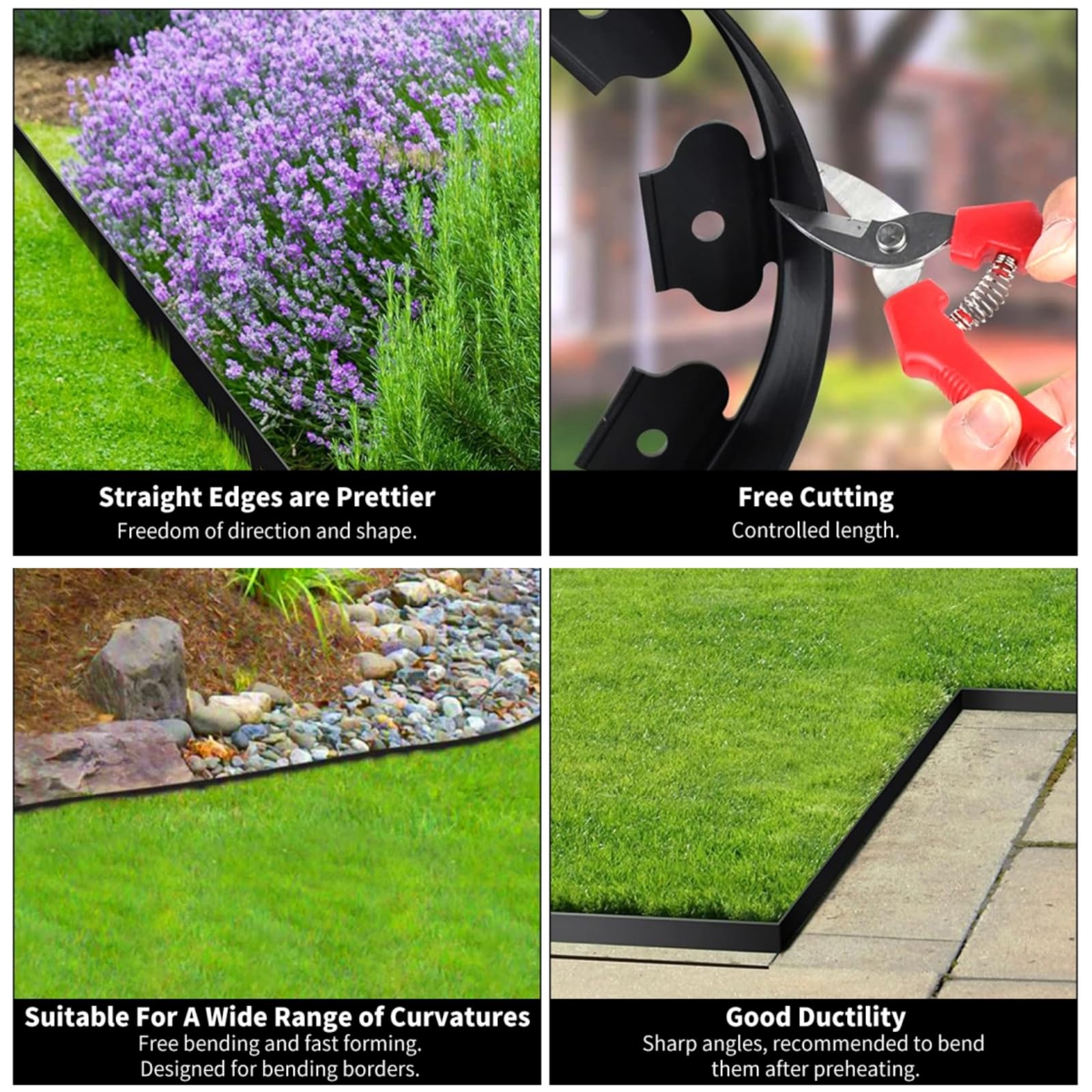 Bordure de Jardin Flexible 10m, Bordure Jardin Exterieur Hauteur 10cm, Bordure Jardin Plastique, Bordurette de Jardin, Garden Edging, Bordure de Tonte, avec Gants et 50 Ongles - Noir