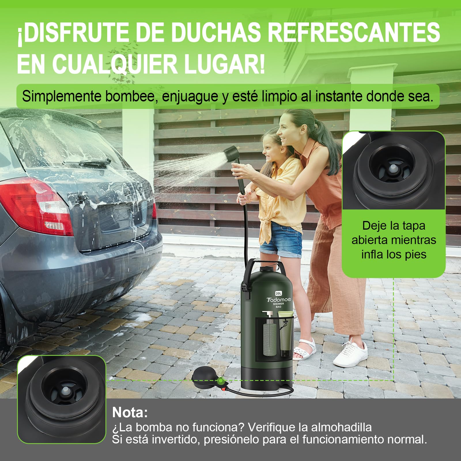 20L Ducha Camper Portatil con Bomba de Aire de Pie, Bolsa Ducha Camping con Boquilla Práctica para Camping, Senderismo y Playa