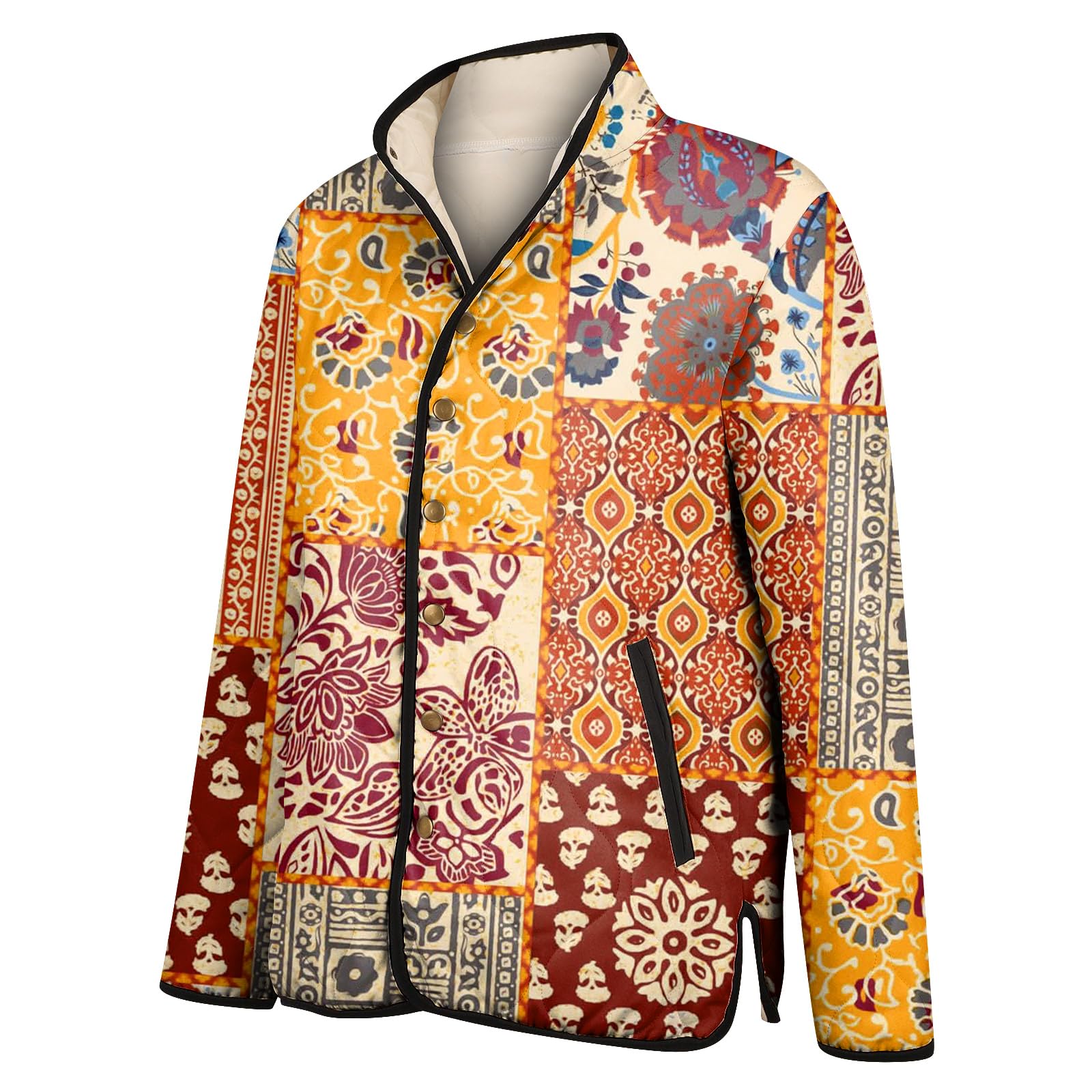 Generisch Winterjacke Damen Warm Jacket Aufdruck Steppjacke Stehkragen
