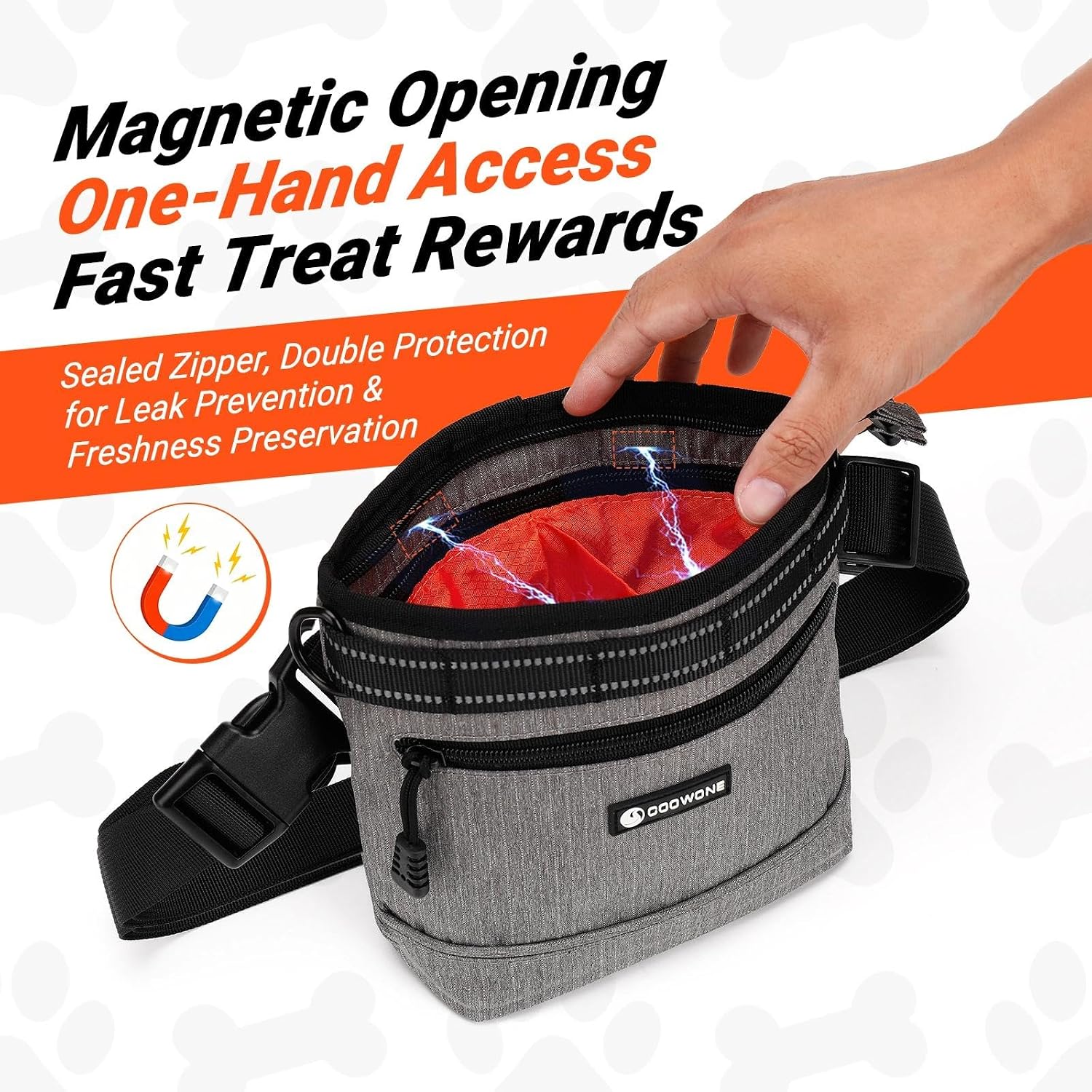 Dog Treat Training Pouch with Magnetic and Zipper Closure，Grey image 2