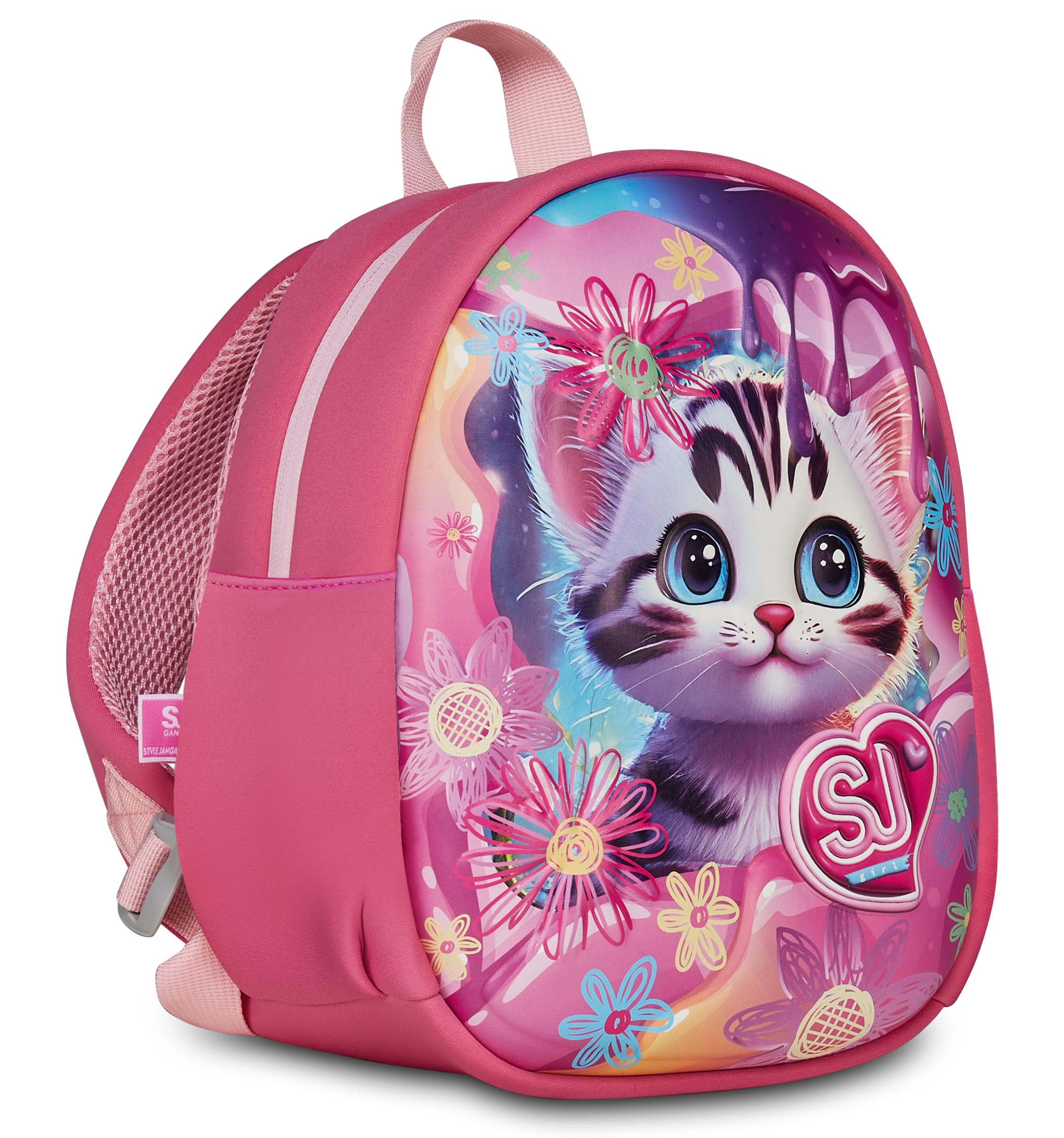 SJ GANG STYLE JAM GANG Nursery Backpack, Small Backpack, Cat for Girls with Thermoformed Front Shell, Adjustable Shoulder Straps and Side Pocket Bottle Holder