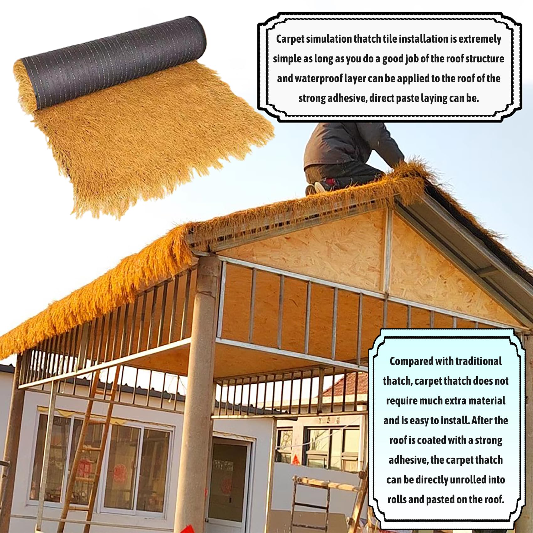 Paneles de Paja Sintética – Techo Artificial de Paja para una Villa Bali Impresionante – Cubierta de Patio Impermeable & Fácil de Instalar con Estilo Tropical(Size:1m*20m(3.28 * 65.6ft))