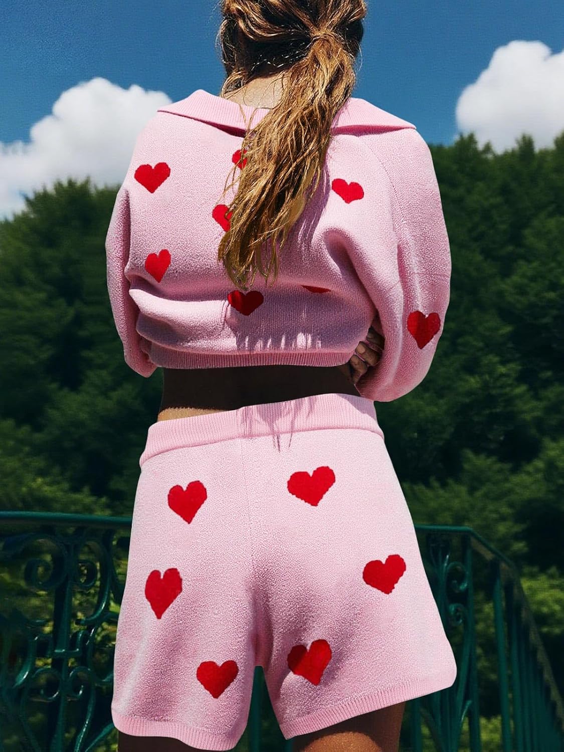 Tankaneo Womens Sweater Set 2 Piece Outfits Oversized 3/4 Sleeve V Neck Knit Tops High Waisted Shorts Lounge Sets - Image 4