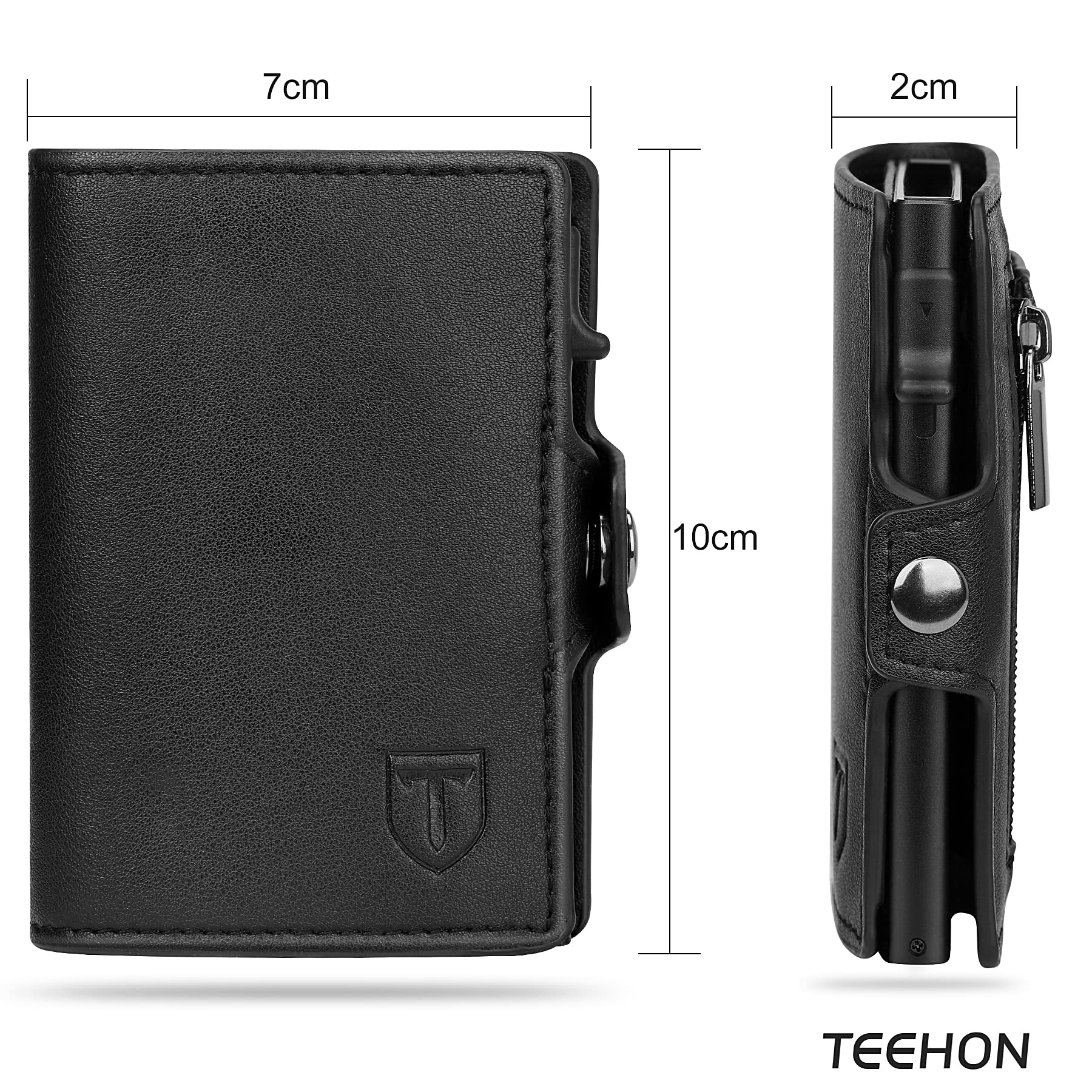 TEEHON Porta Carte di Credito da Uomo e Donna |Portafoglio Uomo| Portafoglio Uomo Slim RFID | Portacarte uomo Mini Porta Tessere | Con ZIP | Scatola Regalo | Nero (A-NERO)