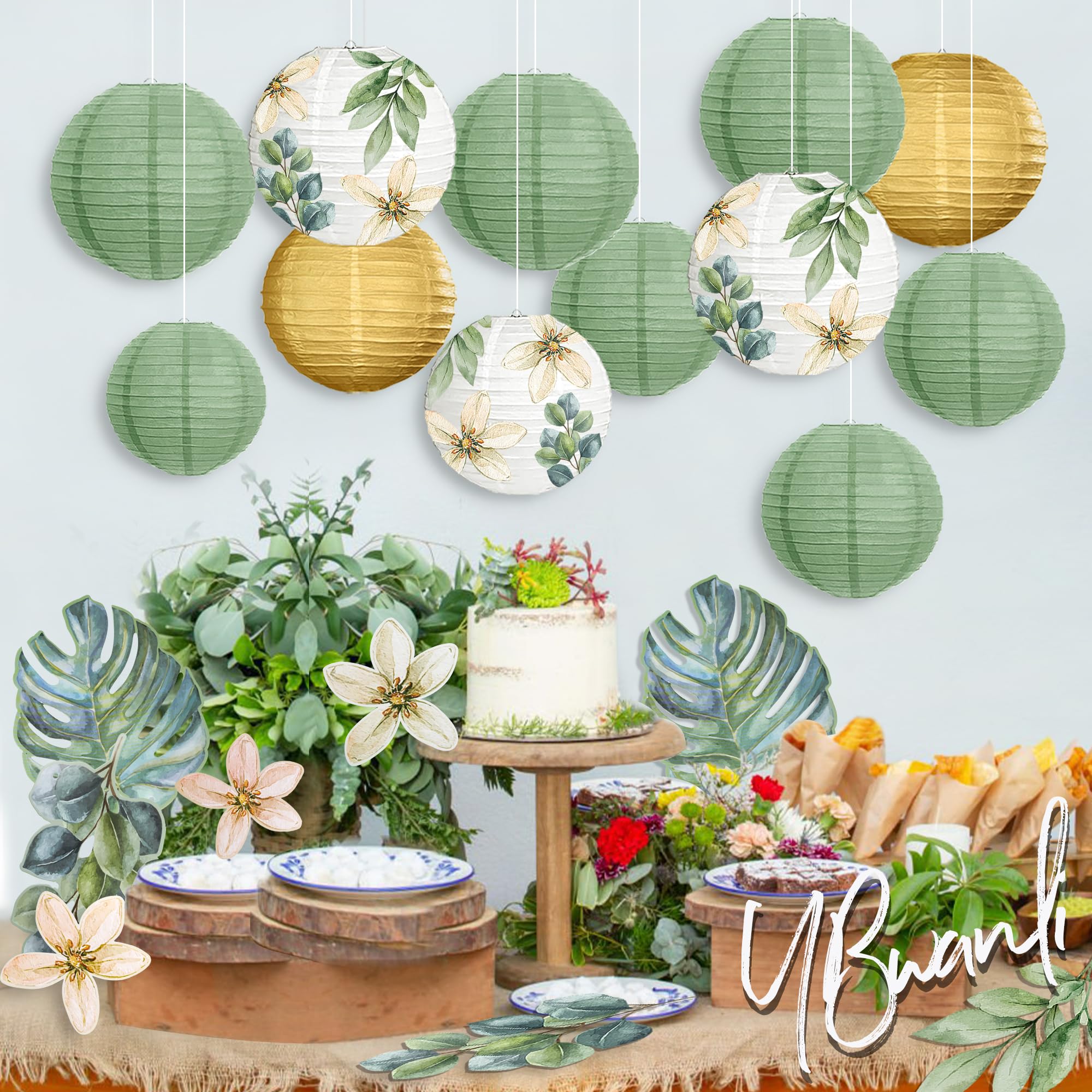 Lot de 13 lanternes en papier pour décoration de fête de jardin, communion, cérémonie de jeunesse, eucalyptus, baby shower, où la nature rencontre la décoration