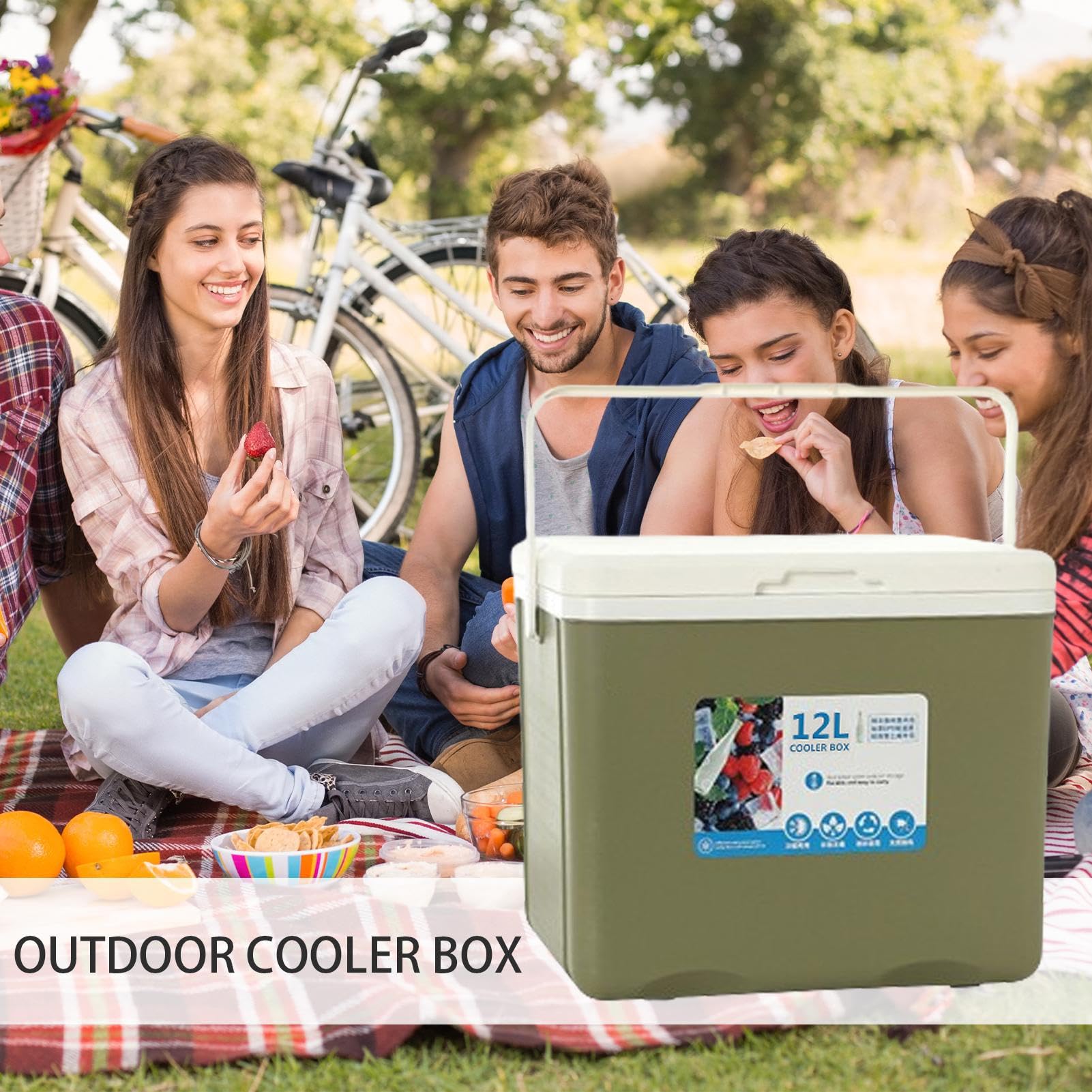 Isolierter tragbarer Kühler, kleine 12-Liter-Kühlbox für Speisen und Getränke, Hartschalen-Kühlbox, isolierter Außenkühler-Behälter, Camping-Kühlbox, auslaufsichere Gefrierbox für Grill