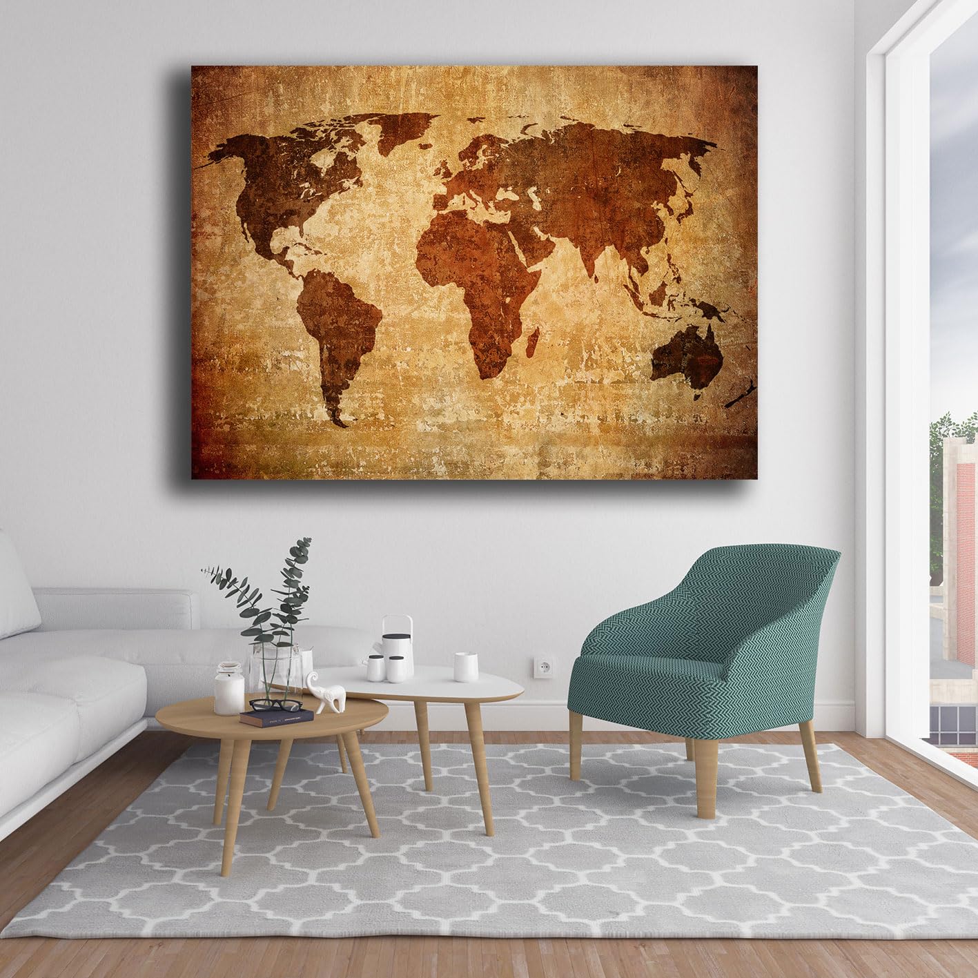 Printerland Quadro Moderno MAPPAMONDO Mappa Mondo Astratto Quadri moderni soggiorno da Parete XXL grande Stampa su tela Canvas Decorazione Murale muro Arredo Salone (6, 70x100 cm, Canvas intelaiato)