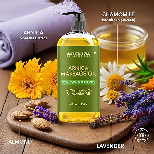 Miniatura 5 de MAJESTIC PURE Aceite de masaje de árnica para terapia de masaje, refrescante y relajante, aceites naturales con aceites esenciales de lavanda y