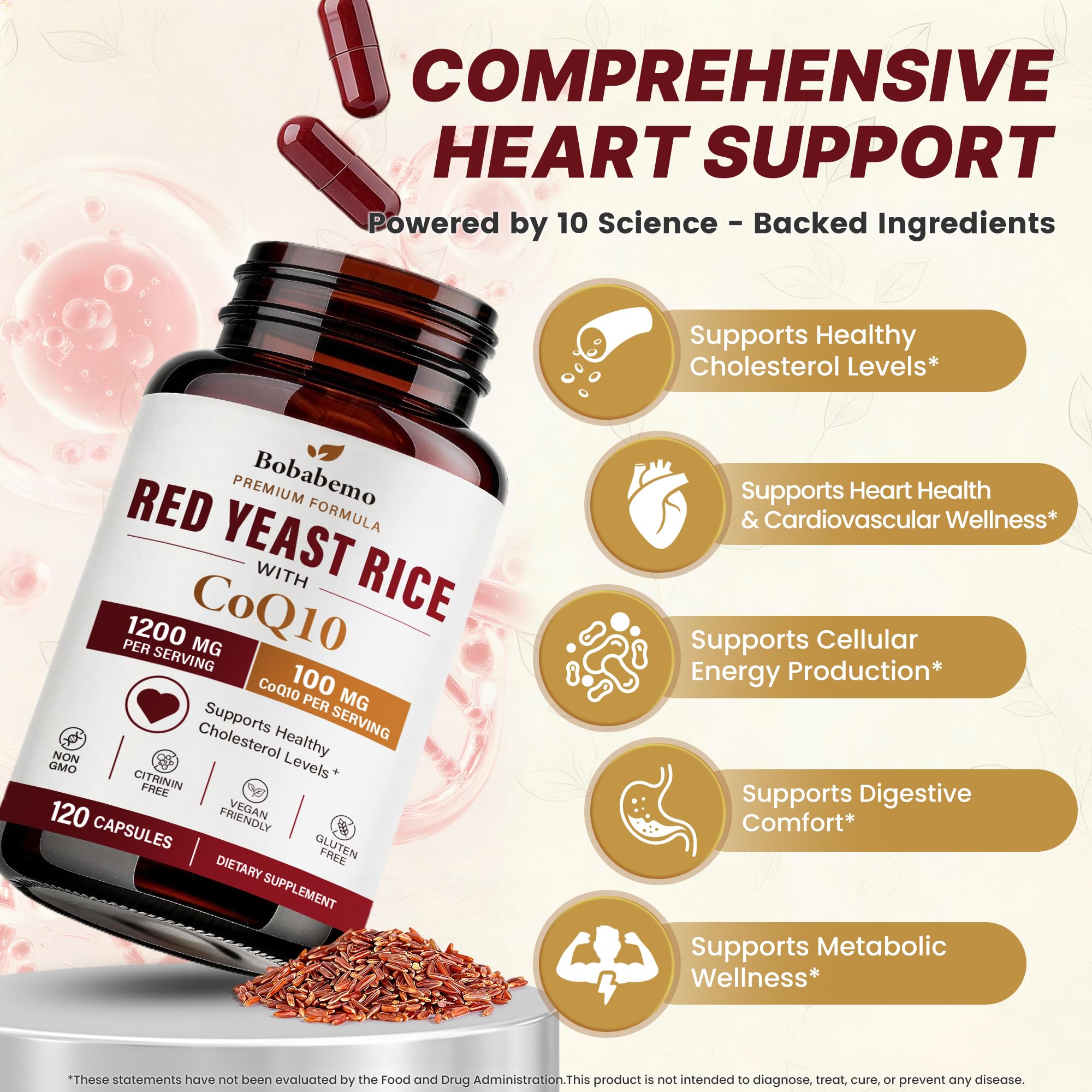 1200mg Red Yeast Rice with CoQ10 100mg Heart Wellness Support Supplement — Amazon image 2