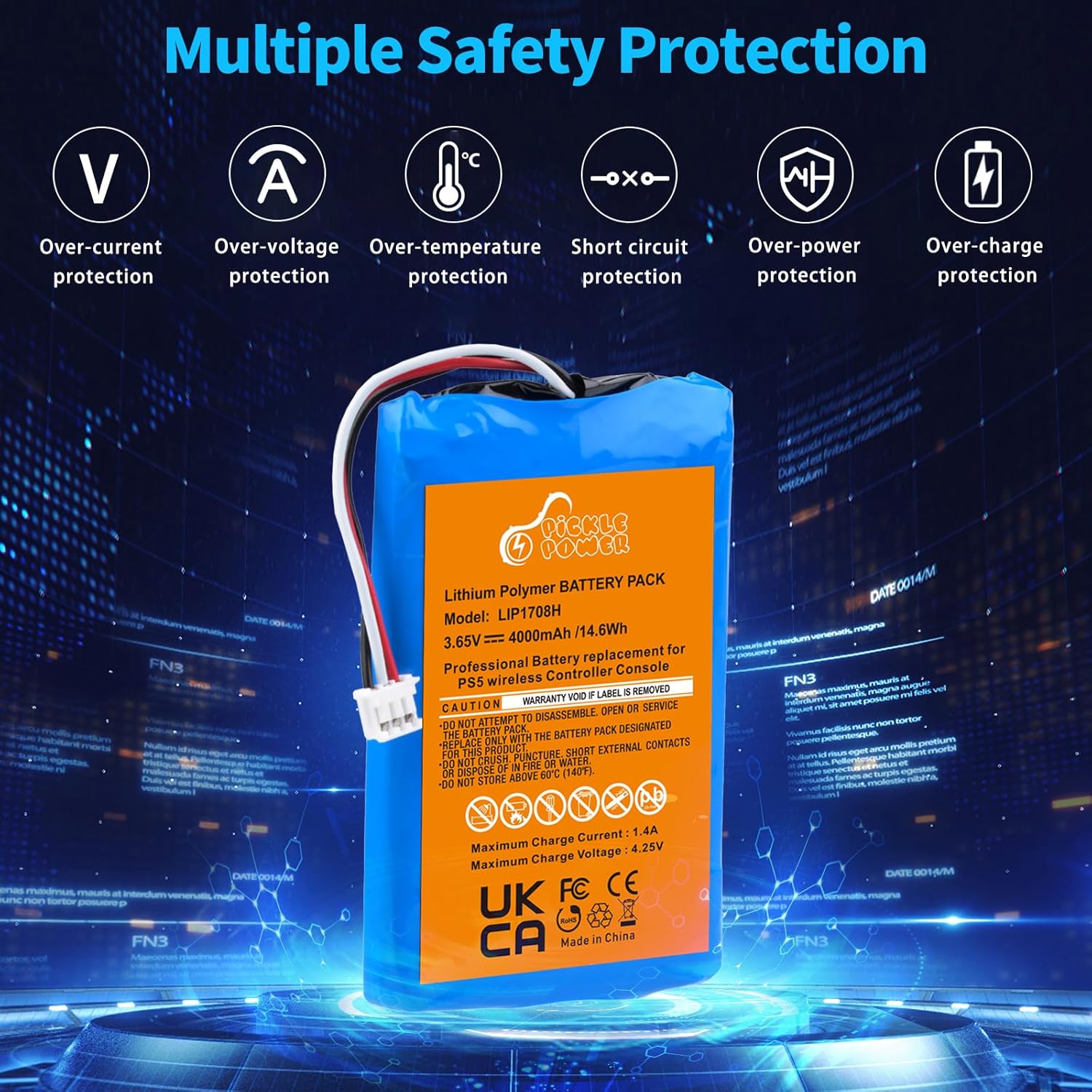 Pickle Power PS5 Controller Battery, 14600mWh Upgraded LIP1708 Battery for Sony PlayStation 5 PS5 DualSense CFI-ZCT1W Wireless Controller - Image 5