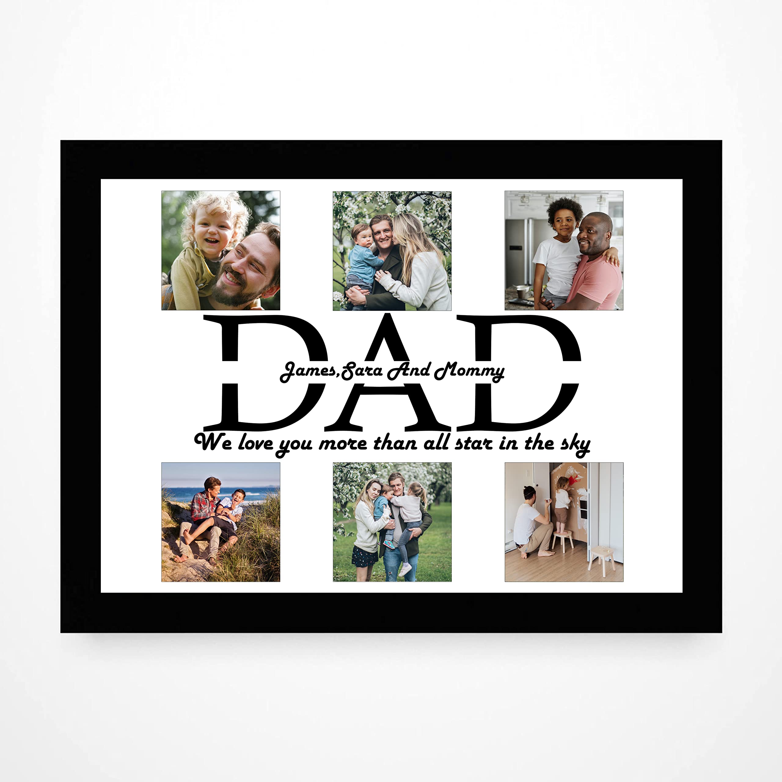 PB TECH Personalised Photo Prints Wall Art with DAD and Custom Letters with a Special Message Presents for Dad, Grandfather, Birthday, Christmas, Fathers Day A5, A4, A3 Prints & Framed