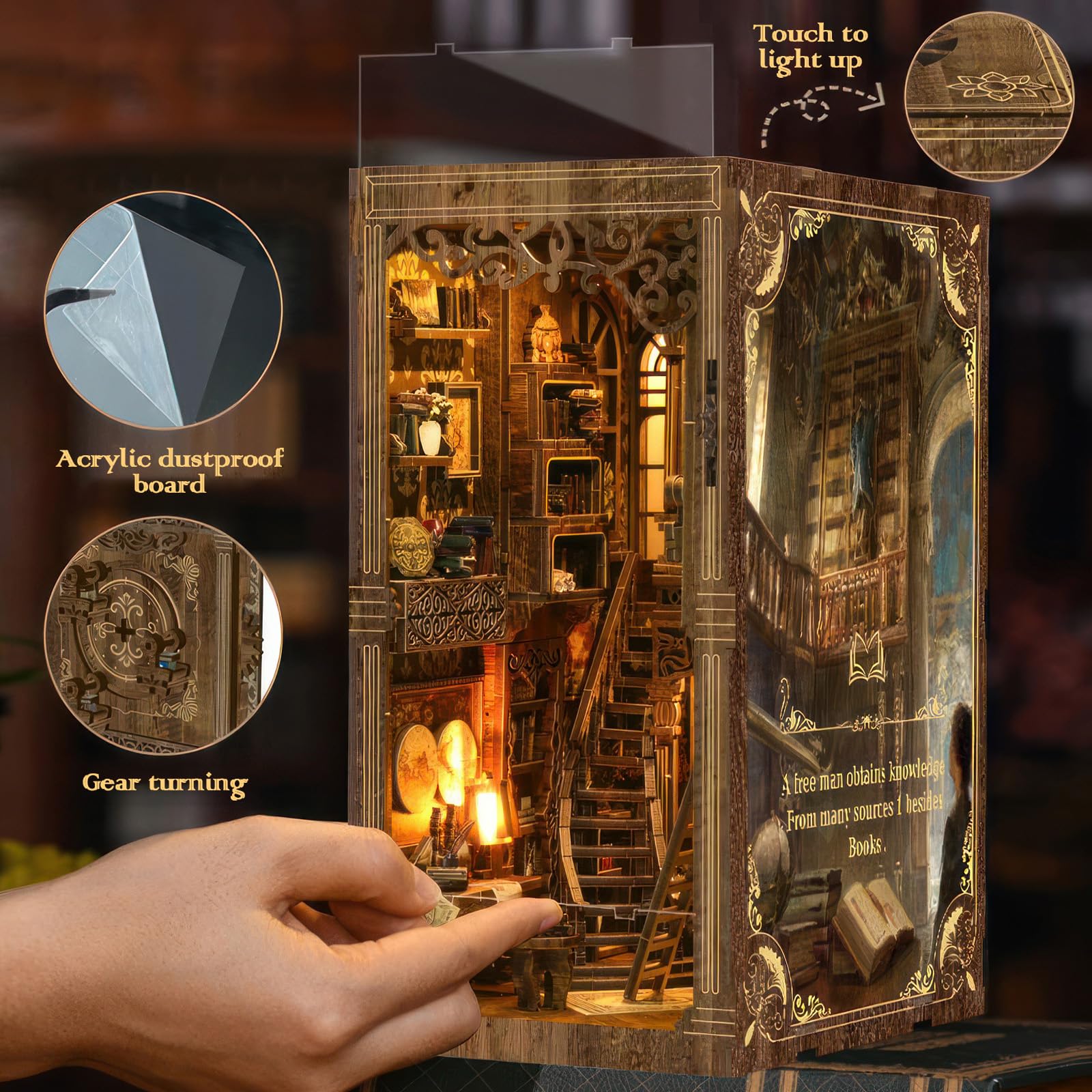 Book Nook Kit en Madera, Kit de Casa Miniatura con Luz LED, Kit DIY Book Nook, Decoración de Estantería, Idea Regalo Creativa para Adultos y Adolescentes a Partir de 14 Años