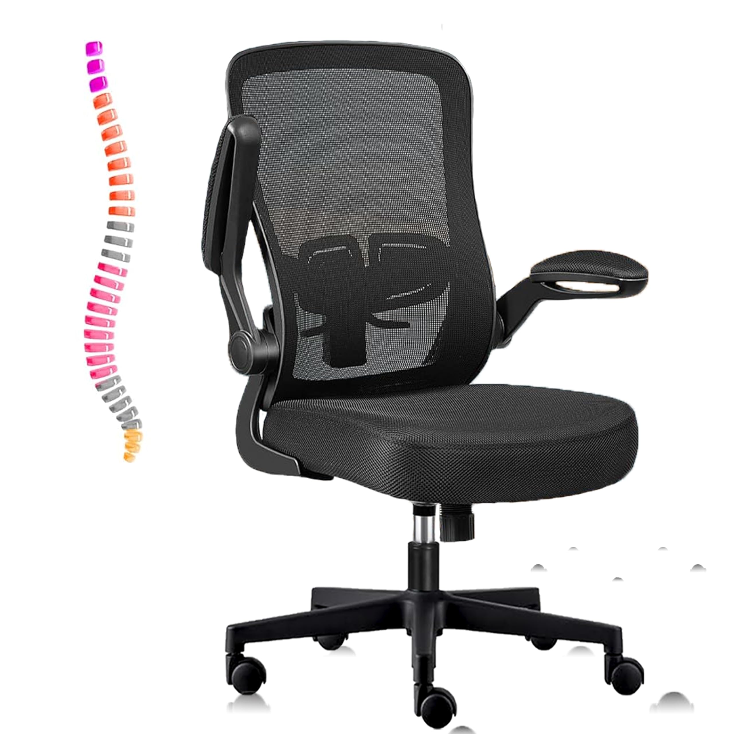 Office Desk Chair with Wheels Ergonomic Desk Chair Breathable Mesh Chair with Lumbar Support Adjustable Flip-Up Arms Executive Rolling Swivel Task