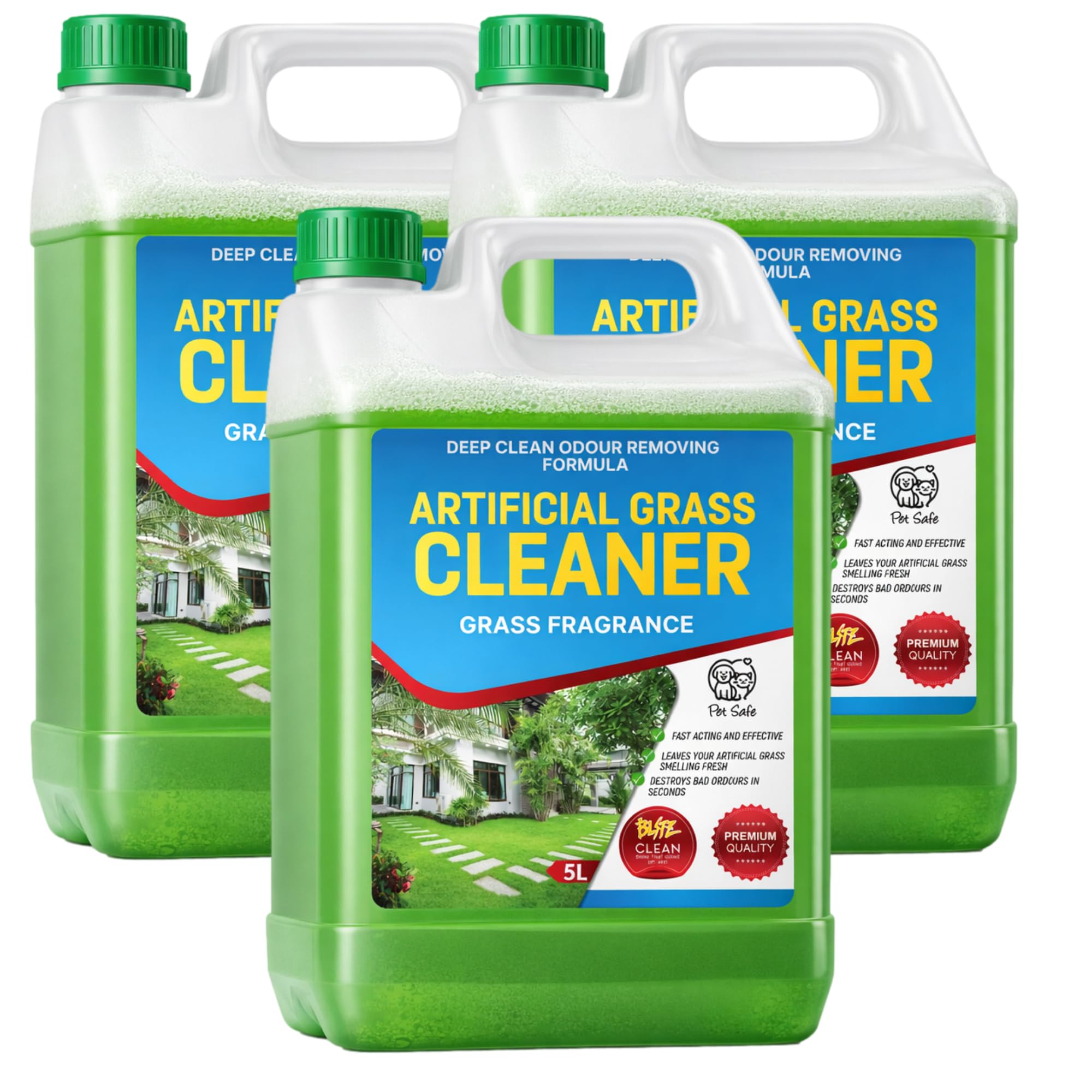 Artificial Grass Cleaner 5L – Deep Clean Odour Removing Formula – Pet Urine & Odor Eliminator – Disinfects & Deodorizes Synthetic Turf – Fresh Grass Fragrance – Pet & Child Safe (Once Dry) (3 X 5L)