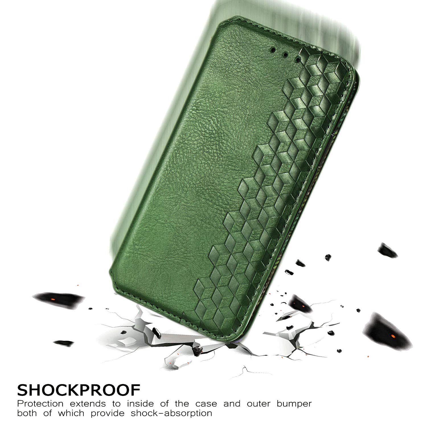 Onetoot - Custodia a portafoglio per cellulare Xiaomi Mi 11T / Mi 11T Pro, custodia alla moda, casual, pieghevole, antiurto, in pelle PU, con supporto magnetico per carte di credito, colore: Verde