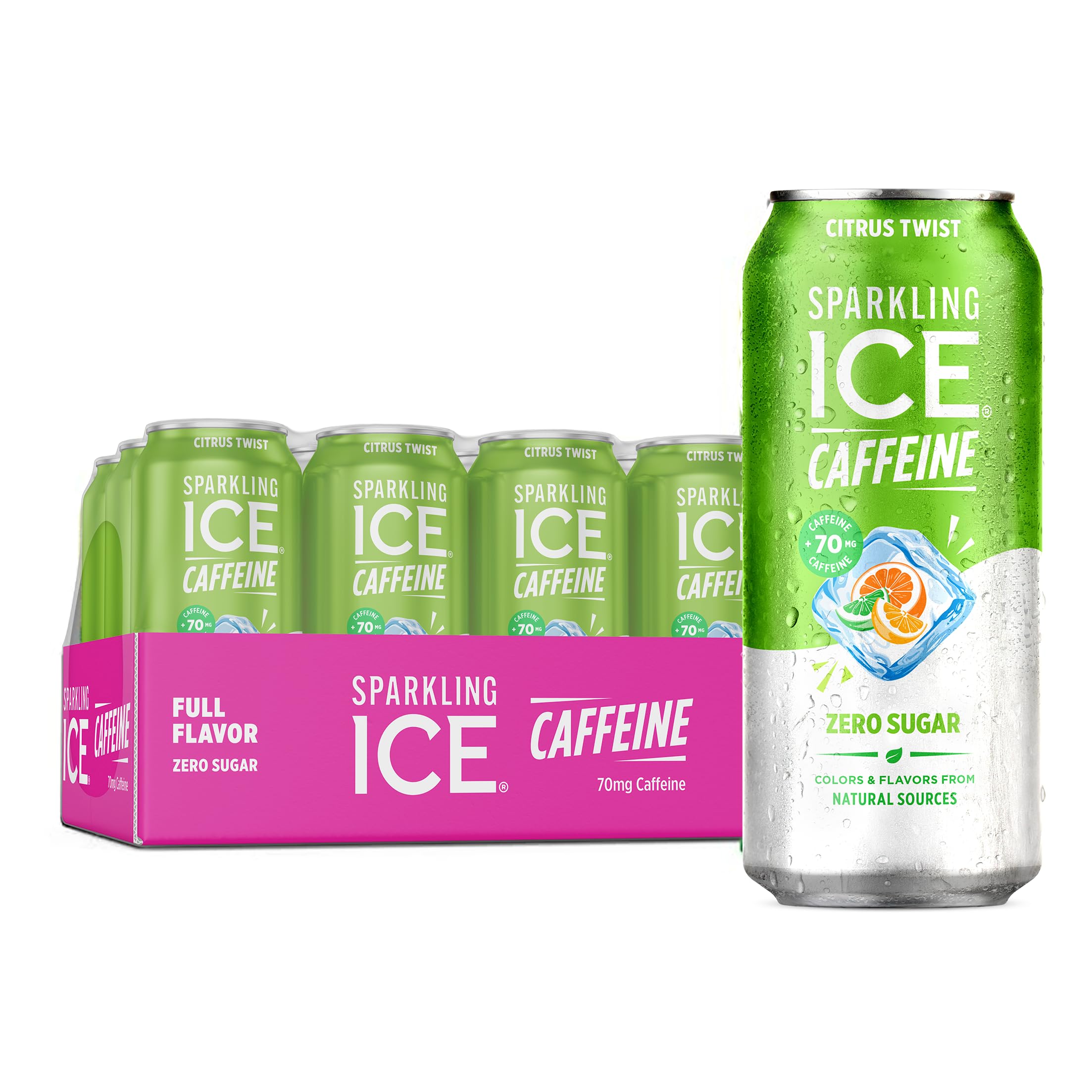 Sparkling Ice Caffeine Citrus Twist Sparkling Water with Caffeine, Zero Sugar, with Antioxidants and Vitamins,16 fl oz Cans (Pack Of 12)
