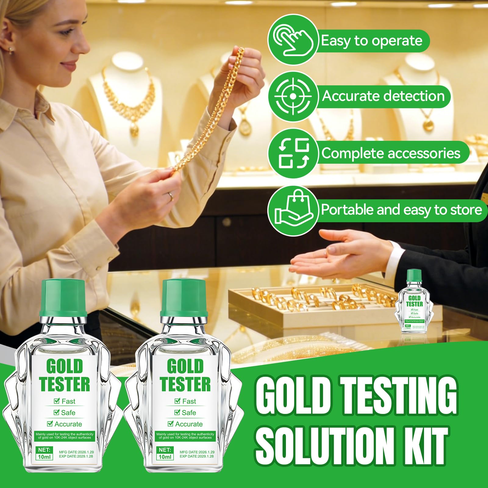 NoxGule Comprobador de Oro, Surtido de Reactivos de Prueba de Oro de 9K-24K, Solución de Análisis + Piedra de Toque, Fácil de Operar, Resultados Rápidos, Pruebas Confiables, 20ml — view 4