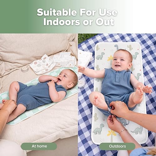 Miniatura 6 de haakaa Forro impermeable para cambiador, 100% algodón, suave y transpirable (2 piezas, 13 x 27.5 pulgadas, Dino Land+días a cuadros)