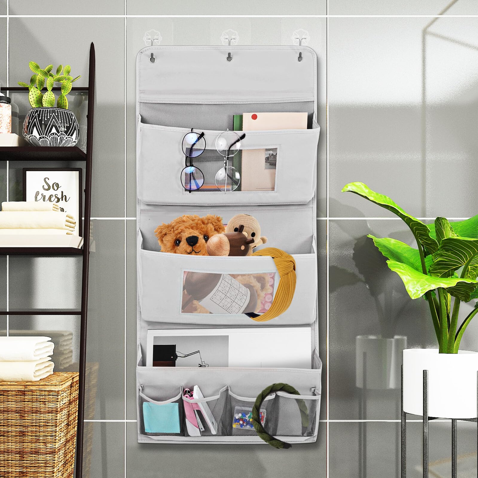 Gatuida Organizer da Parete Appendibile in Tessuto Grigio con Strati e Tasche Multiple Resistente e Lavabile per Porta e Armadio in Camera da Letto e Soggiorno Ottimizza Spazio e Mantiene