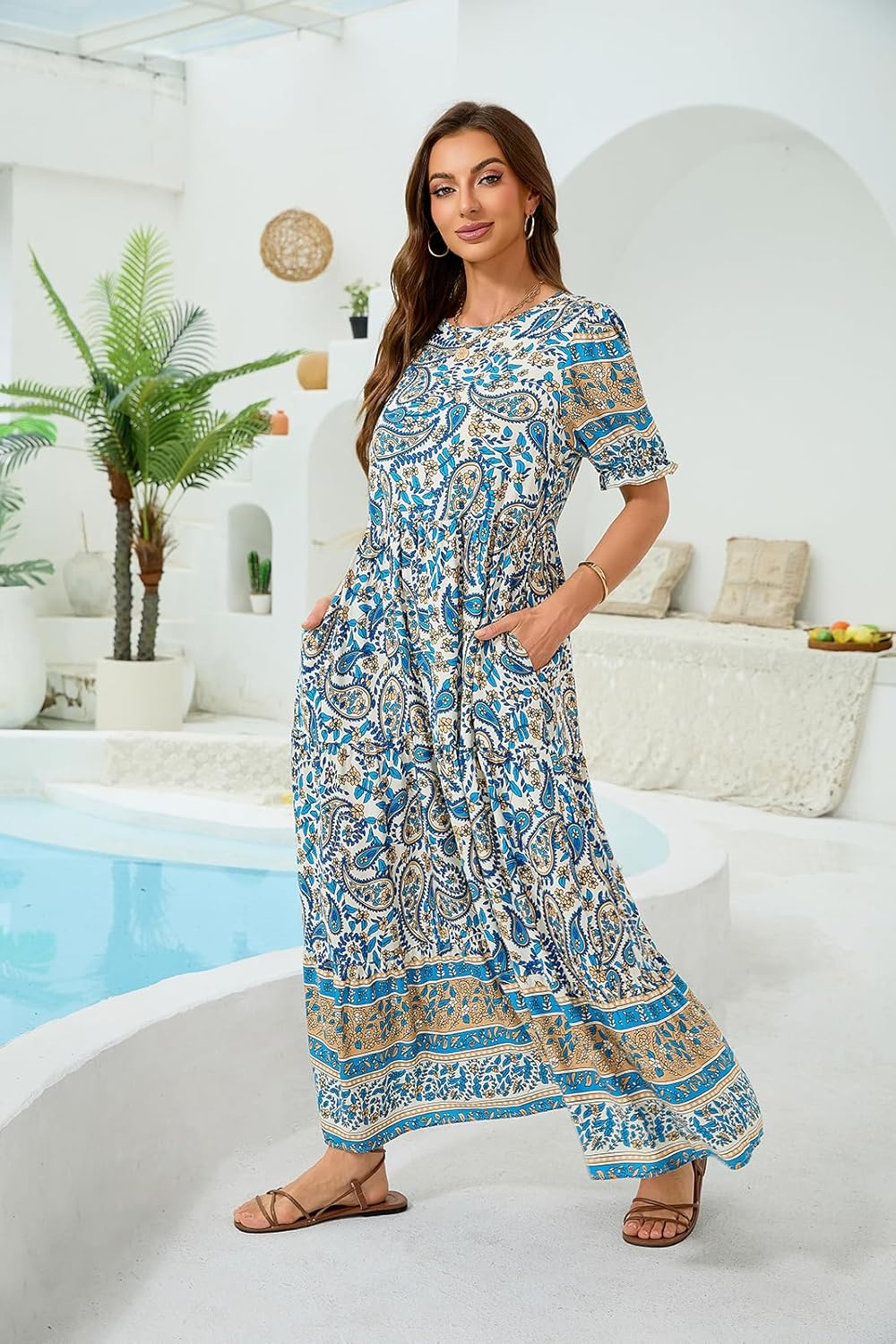 2026 Women’s Floral Dress Casual Tiered Flowy A-Line Summer Dress with Pockets - Image 2