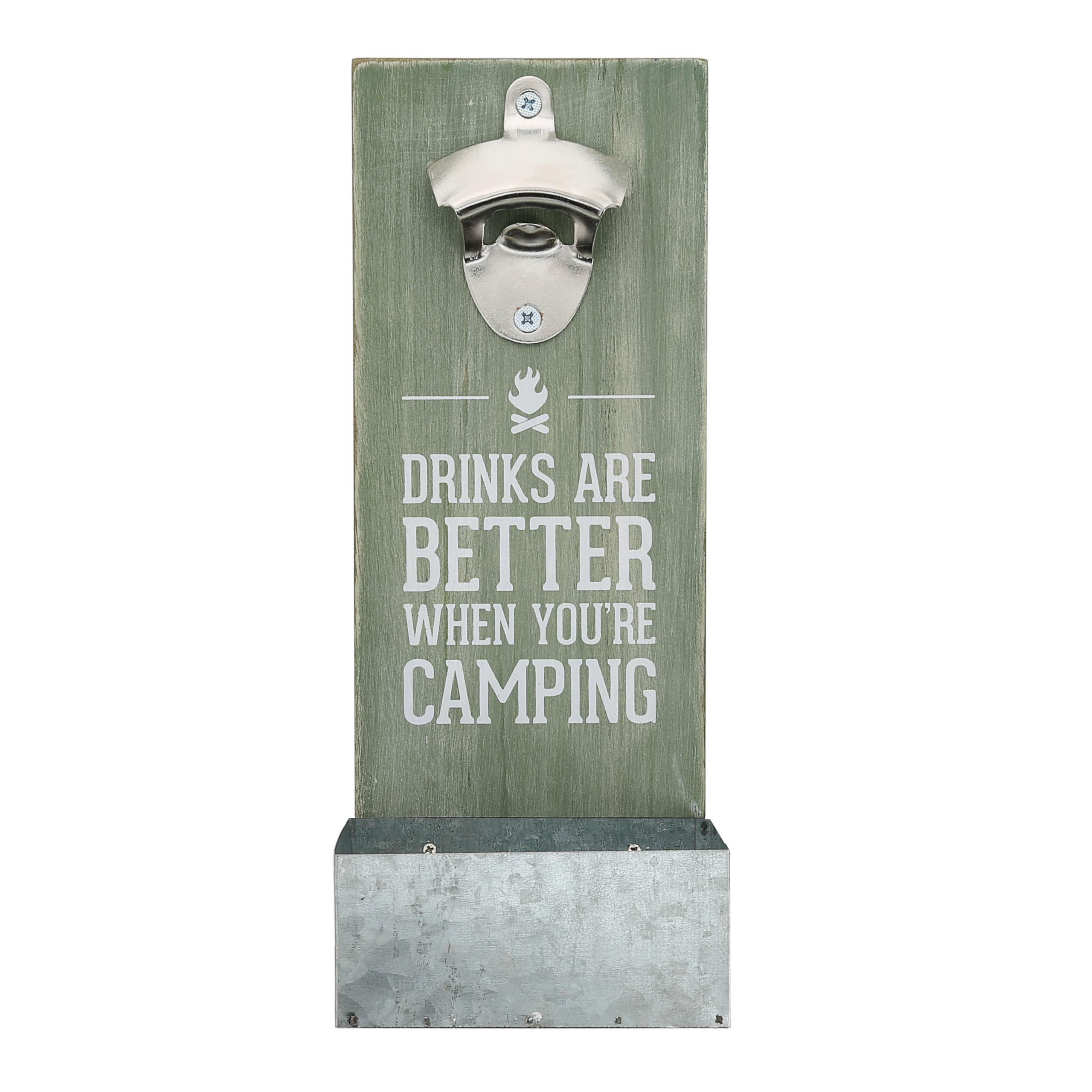 Pavilion - When You're Camping - Abridor de botellas de cerveza rústico montado en la pared, abridor de botellas con recogedor de tapas, abridor de botellas de caravana, regalos únicos de cerveza para