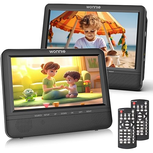 WONNIE 7.5 Inch Car DVD Player, Portable DVD Player for Car Play The Same or Two Different Movies with Headrest Strap, Support Last Memory, AV Out/in, USB/SD, All Regions