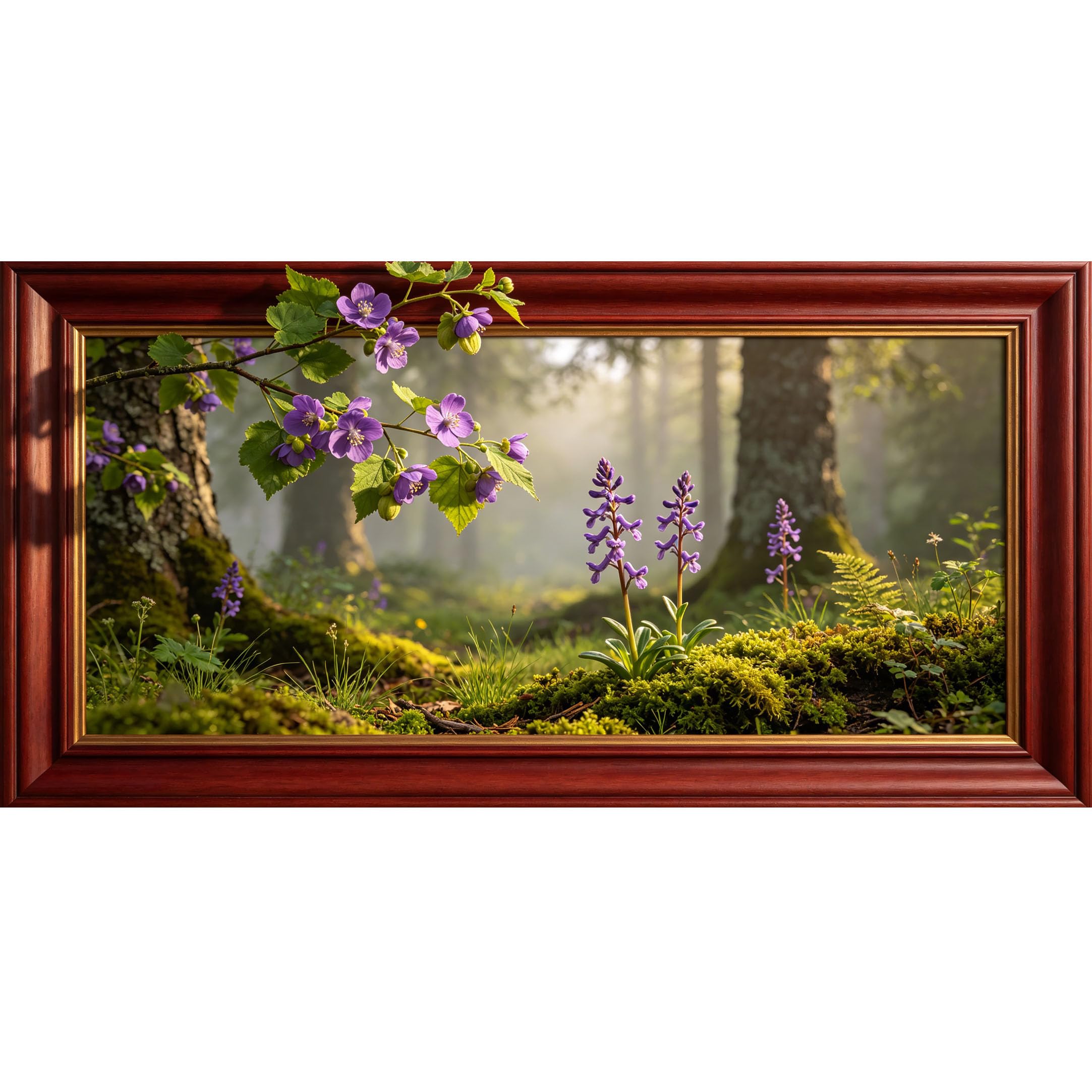 Agglomerix 3D Framed Wall Art Purple Orchid Flower Woodland Botanical Landscape Large Size SelfAdhesive Removable Wall Decor Prints Artwork for Living Room Bedroom Office