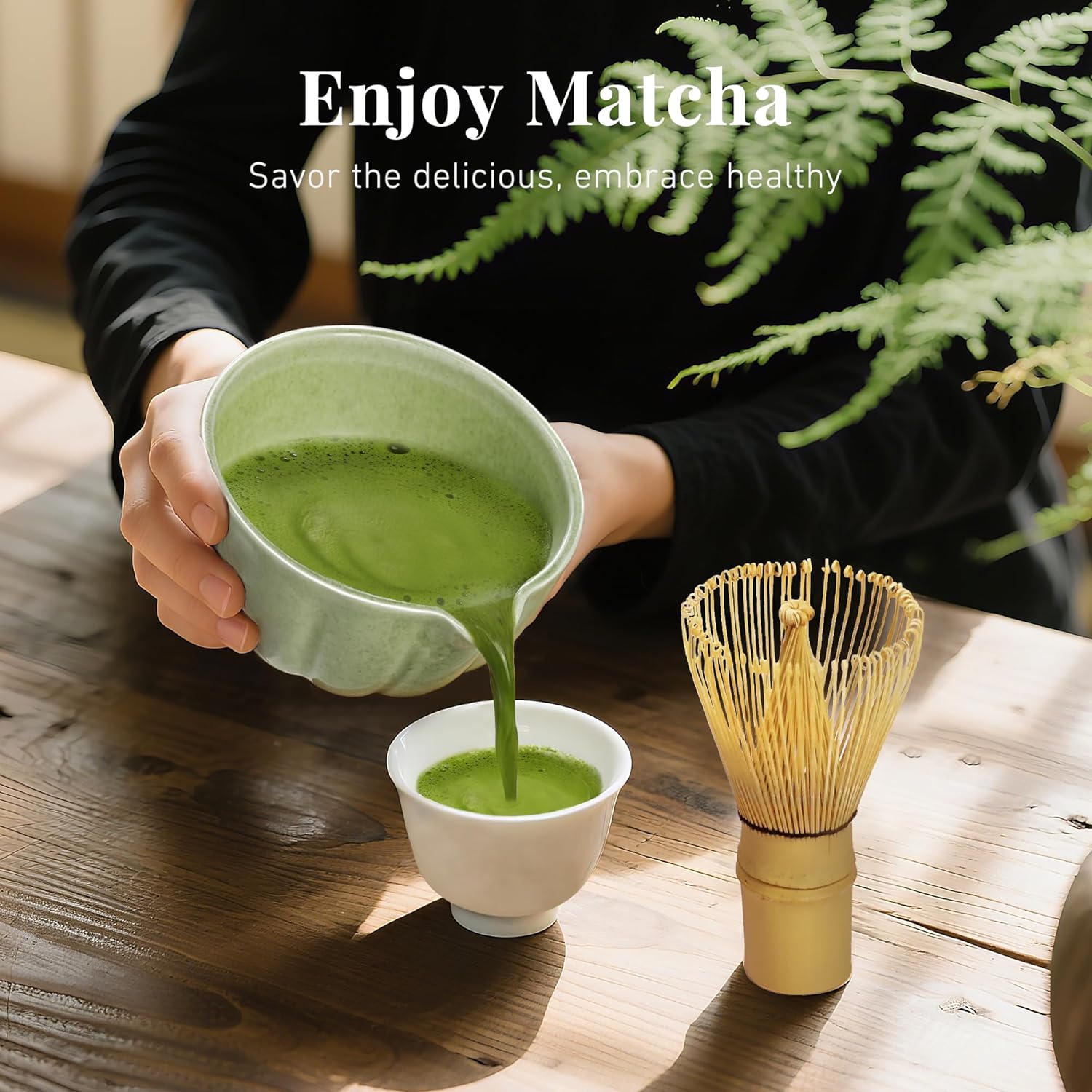 Matcha Whisk Set,7 PCS Ceramic Matcha Kit Includes Matcha Bowl with Spout, Matcha Whisk and Holder, Bamboo Scoop, Stainless Sifter, Towel, Unique Gift for Matcha Lovers (Matcha Green) - Image 5